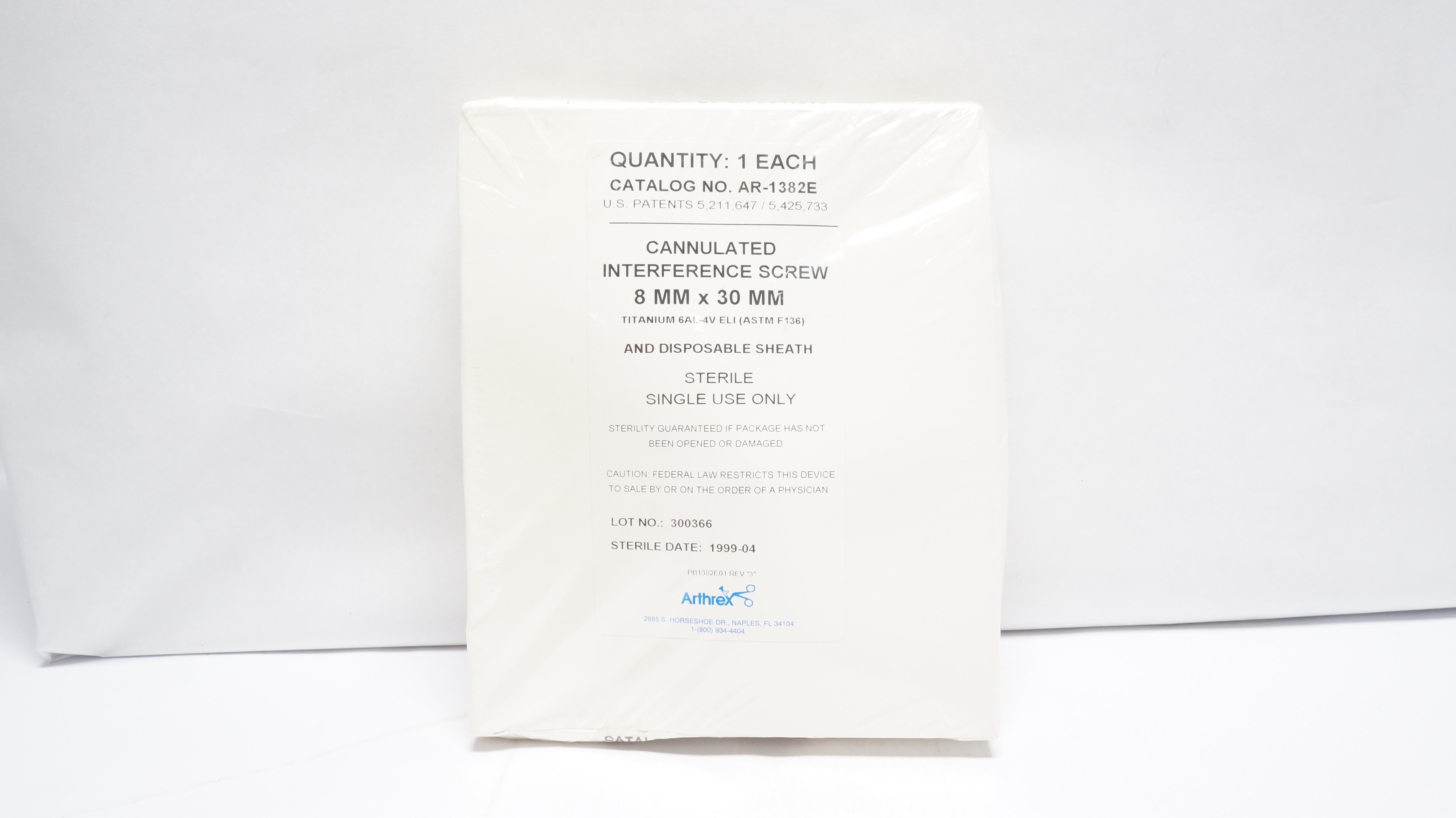Arthrex AR-1382E Sheathed Cannulated Interference Screw 8 x 30mm