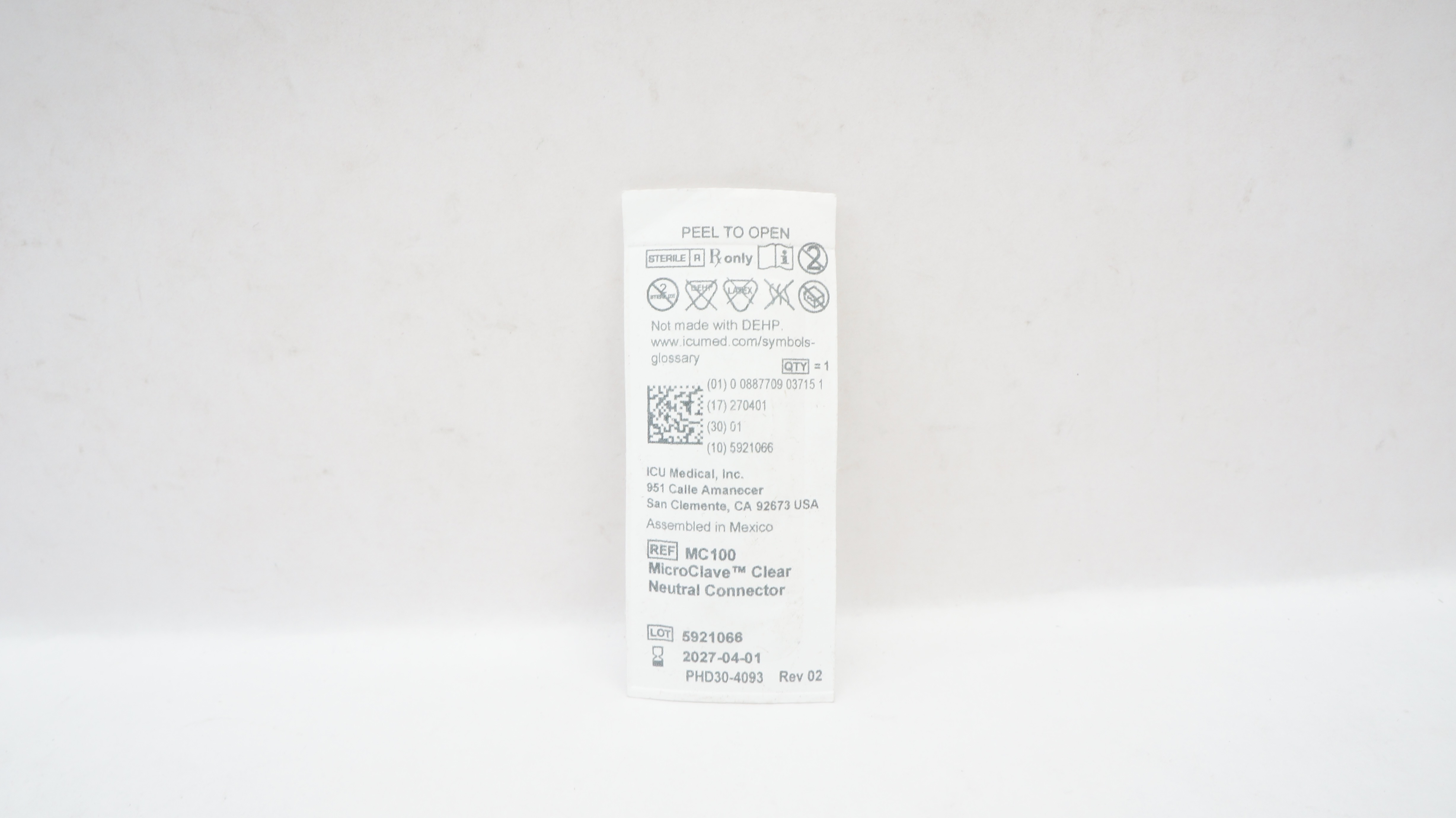 ICU Medical MC100 MicroClave Clear Neutral Connector