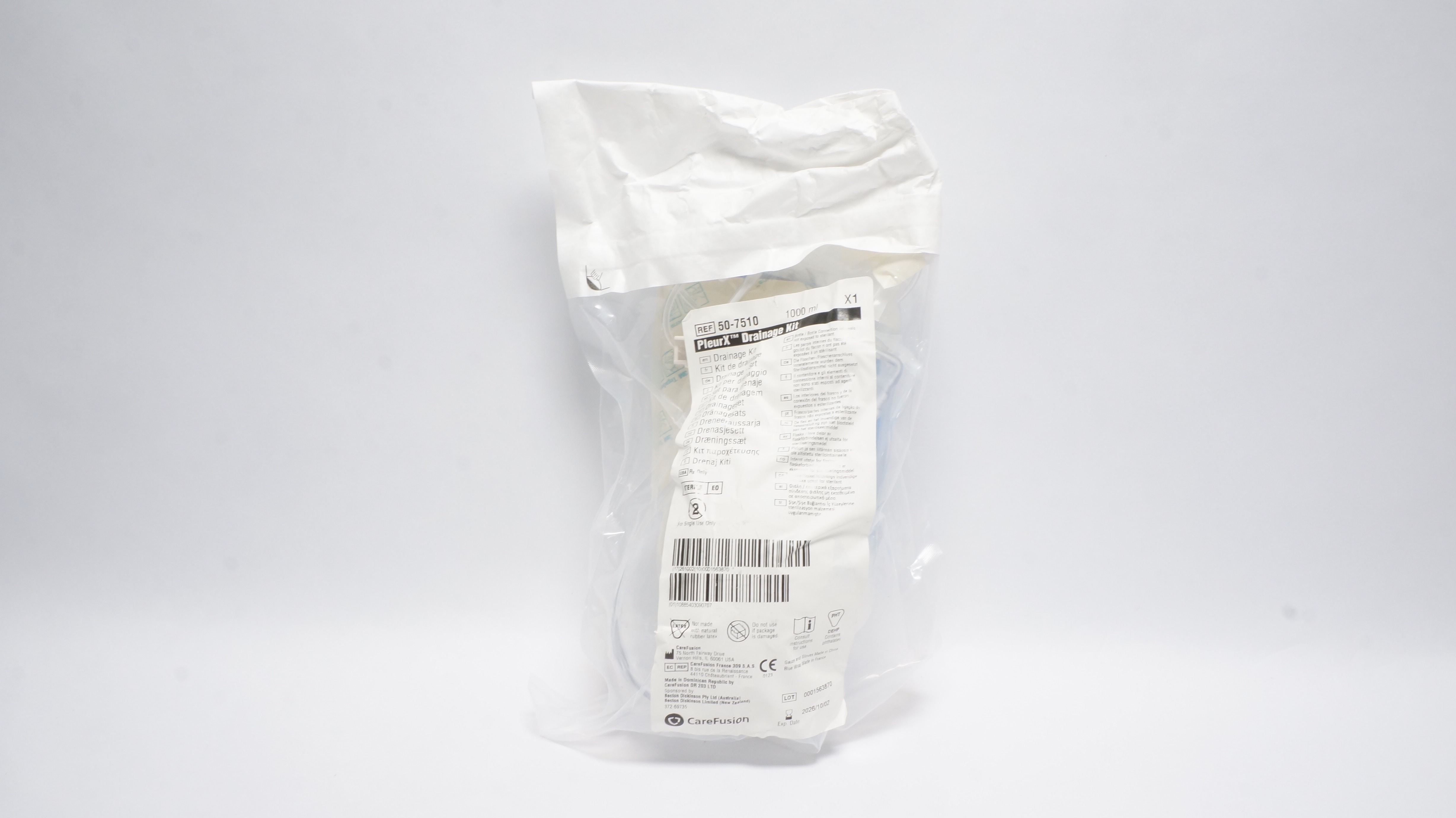 CareFusion 50-7510 PleurX Drainage Kit Procedure Pack 1000ml