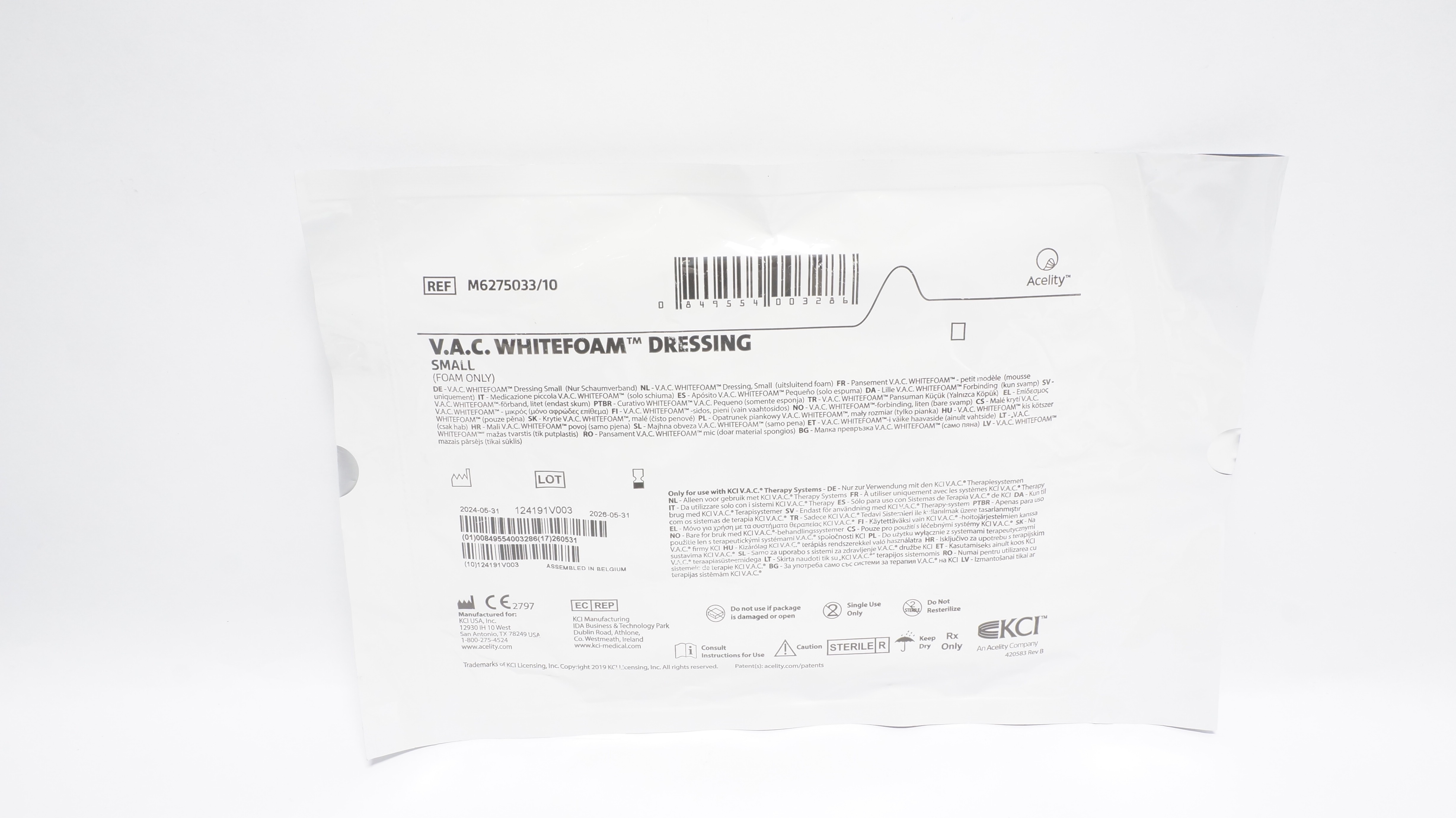 KCI M6275033/10 Acelity V.A.C. Whitefoam Dressing, Small