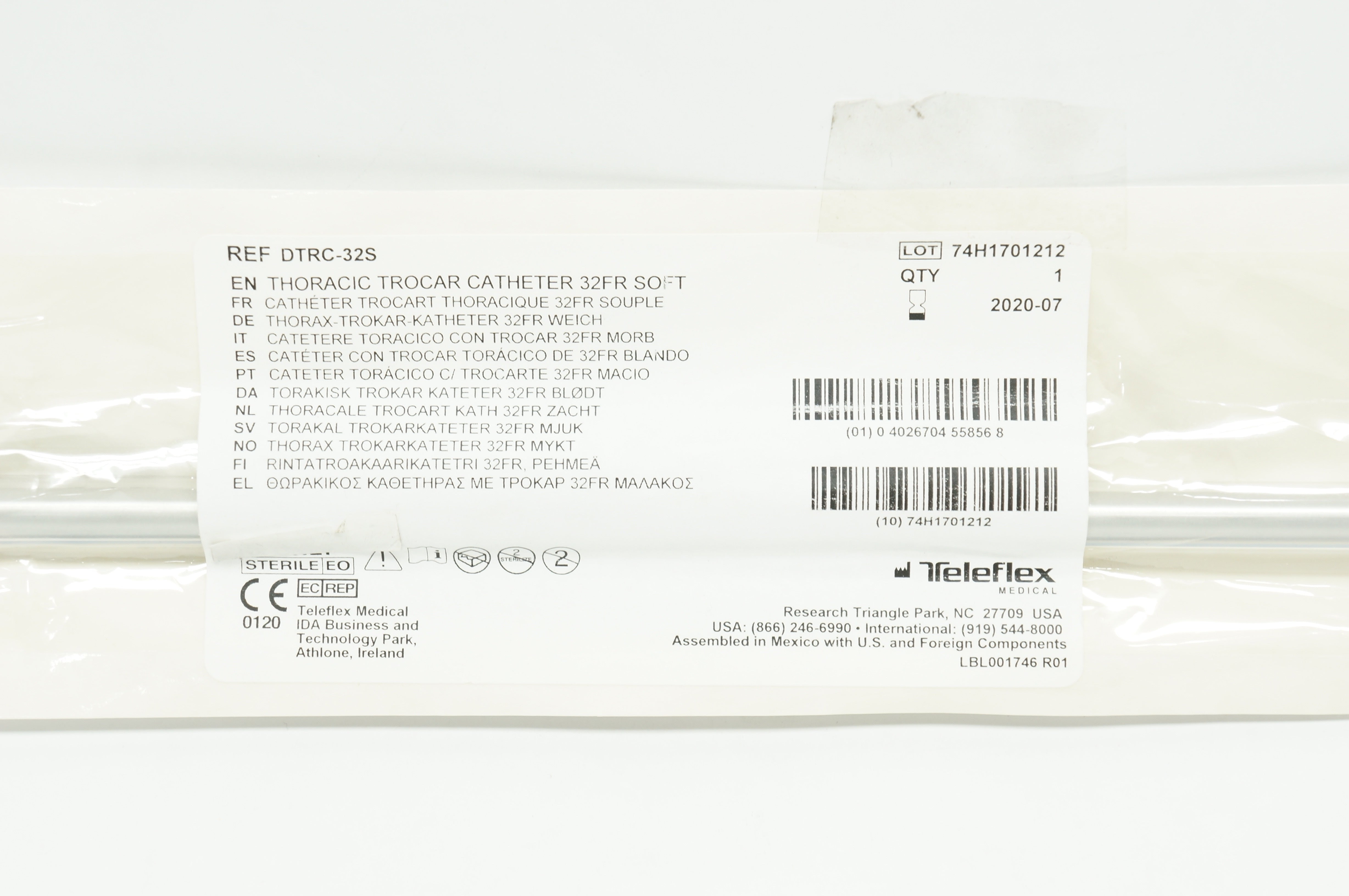 Teleflex Medical DTRC-32S Thoracic Trocar Cath. Soft, 32Fr. (x)