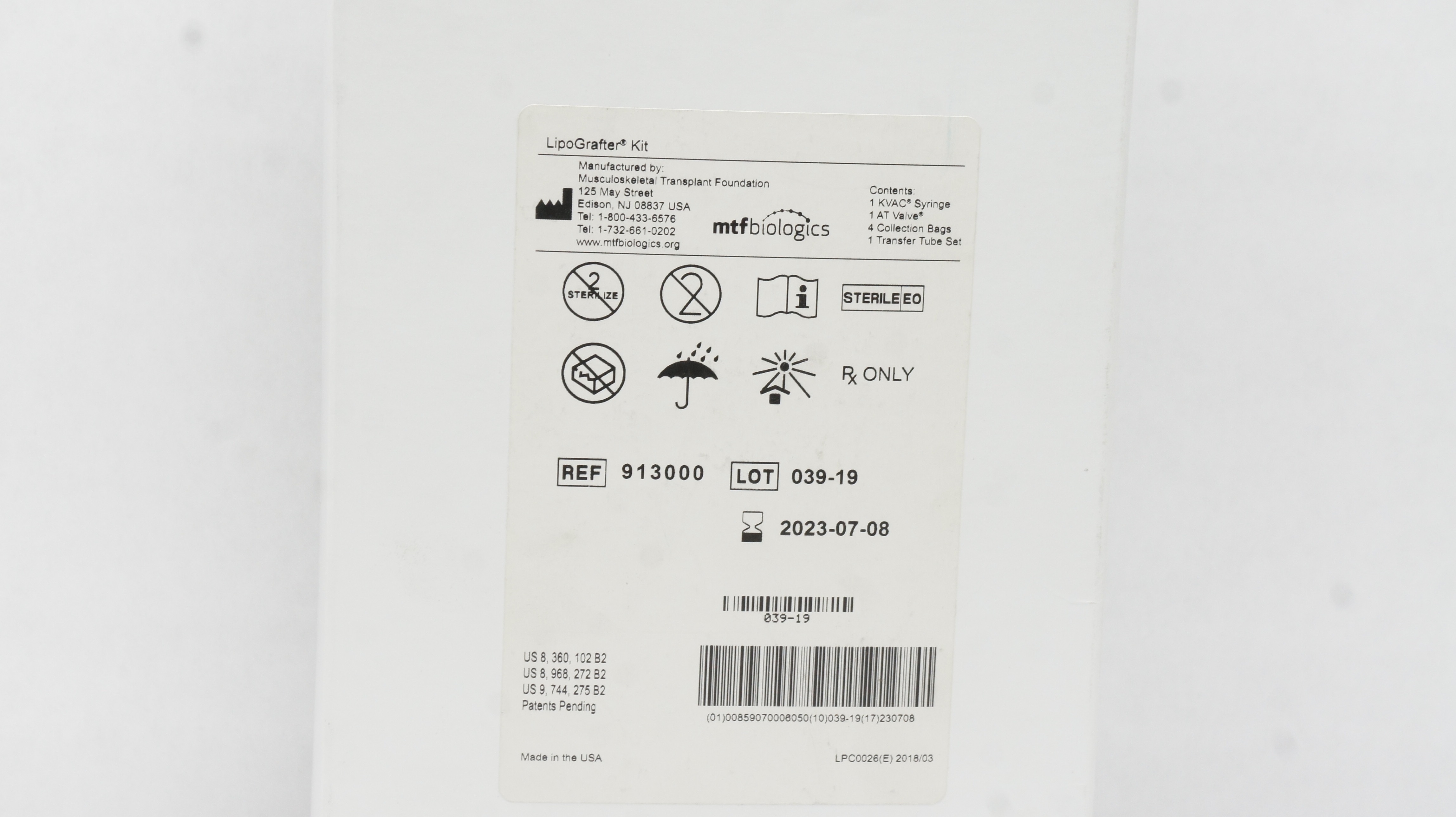 MTF Biologics 913000 LipoGrafter Kit (x)