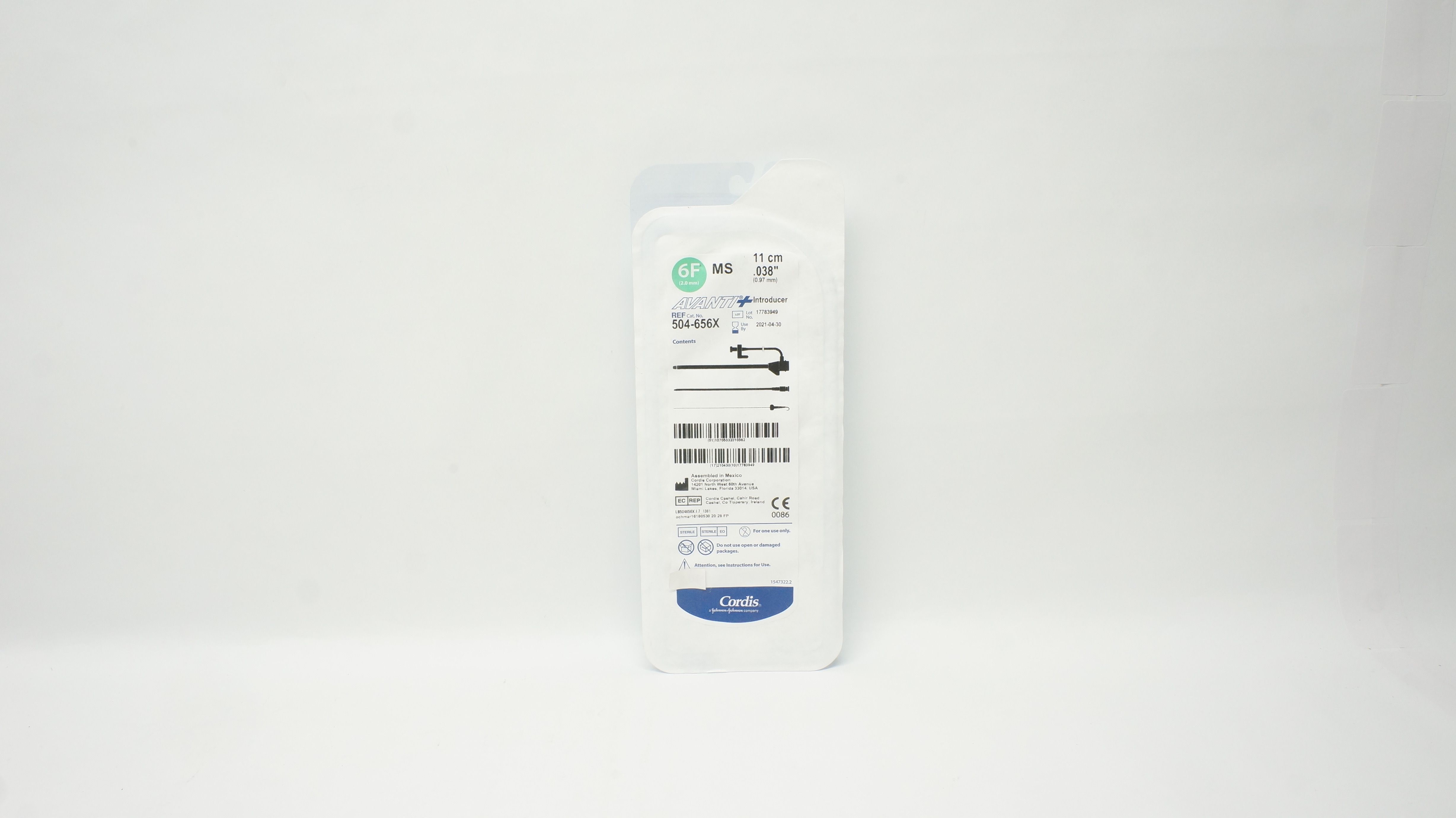 Cordis 504-656X Avanti Introducer 6F x 11cm x .038 inch (x)