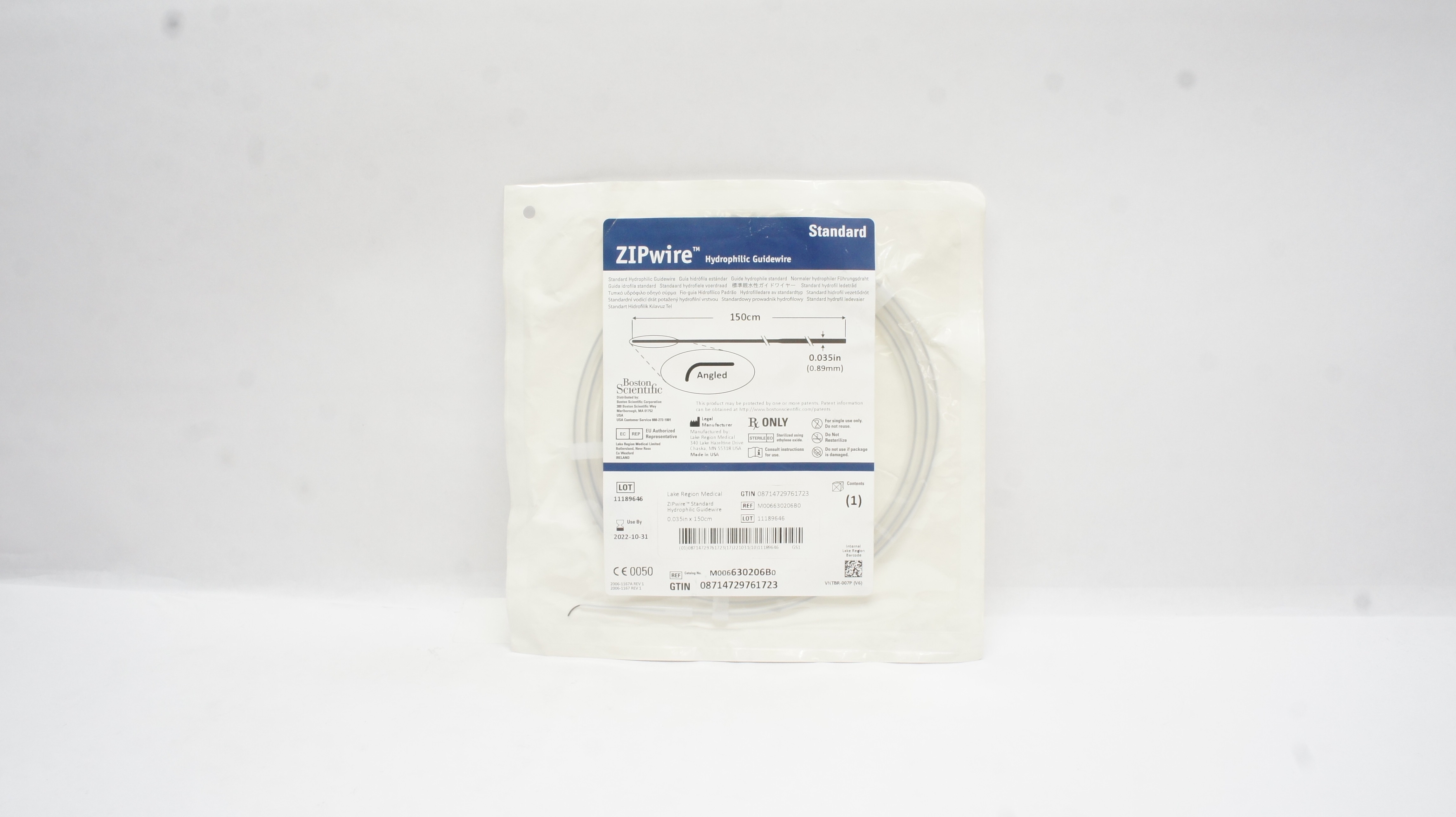 Boston Scientific 630206B Hydrophilic Guidewire, Angled,  0.035in x 150cm (x)