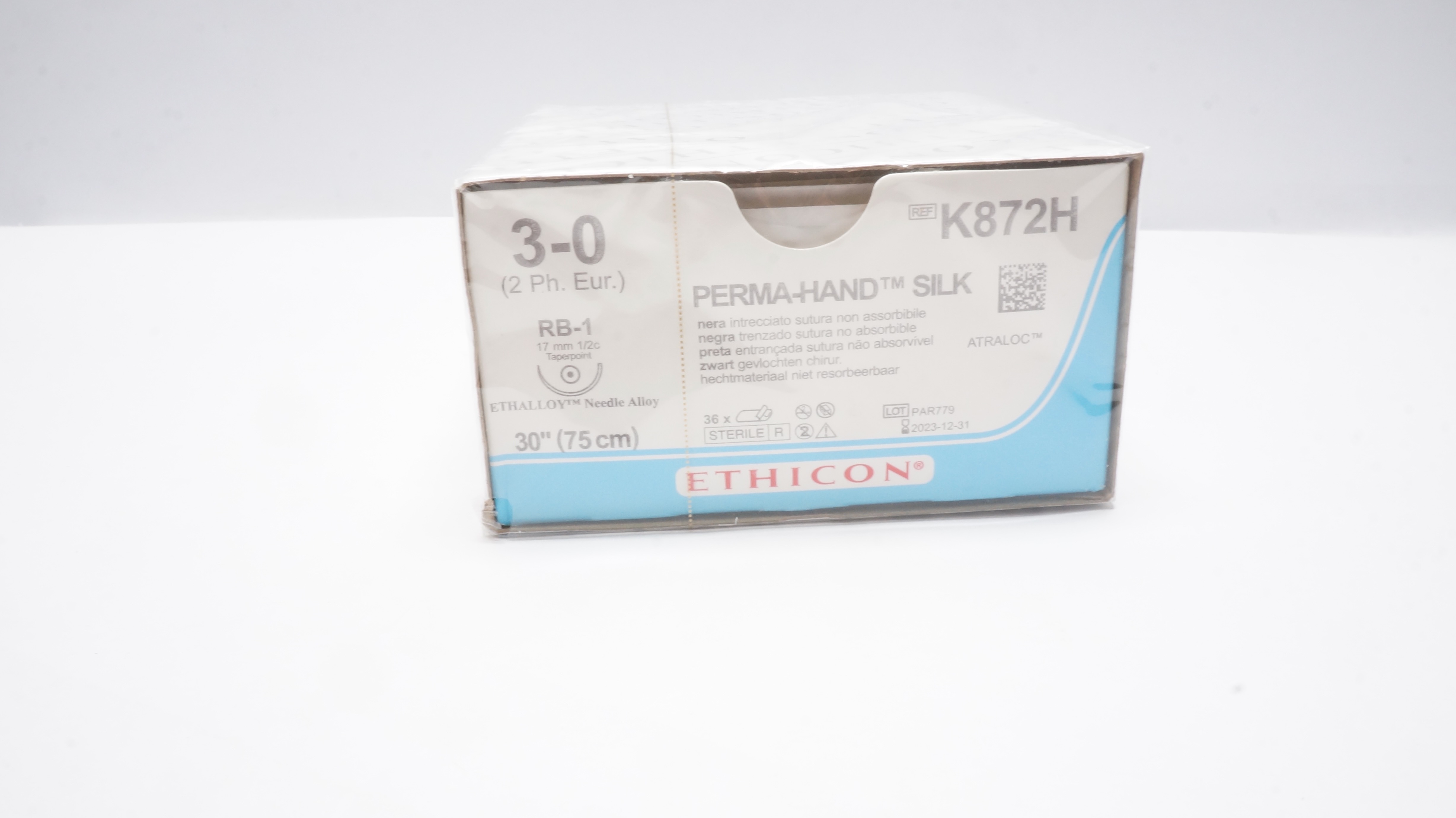 Ethicon K872H 3-0 SILK RB-1 17mm 1/2c Taper 30inch (x) - Box of 36