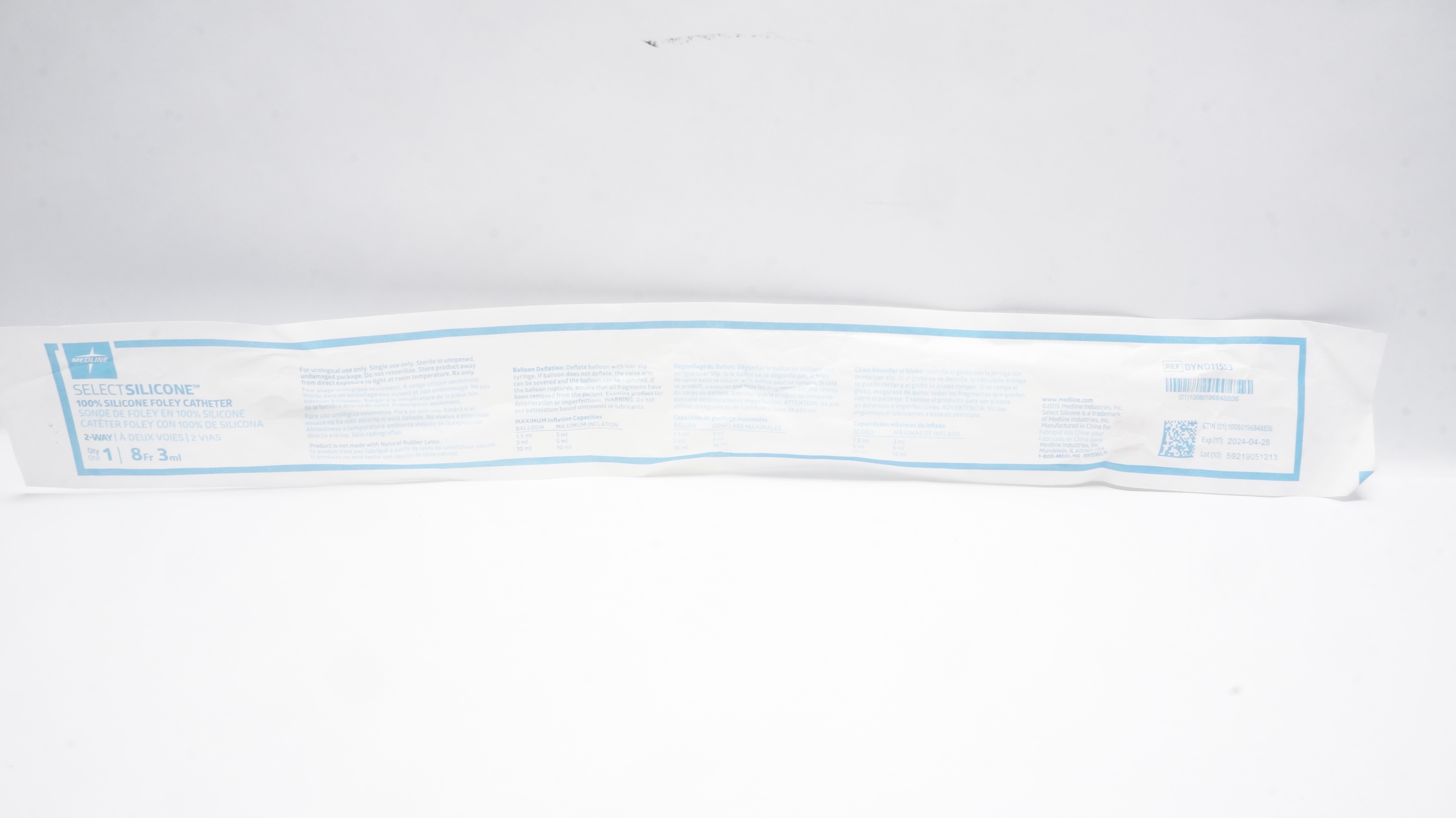 Medline DYND11553 SelectSilicone Foley Cath. Silicone 2-Way, 8Fr x 3mL (x)