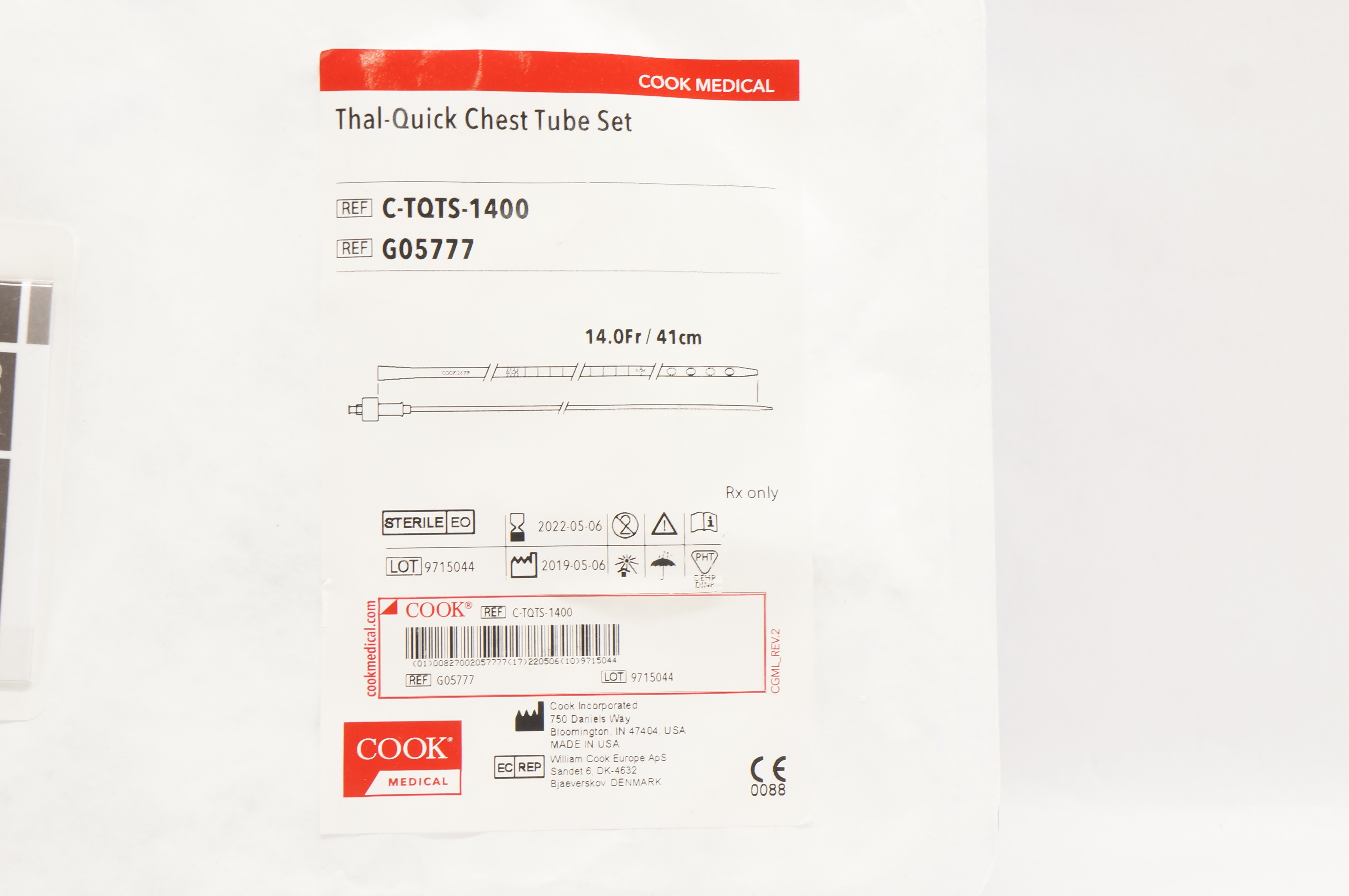 Cook Medical G05777 Thal-Quick Chest Tube Set 14.0Fr (x)