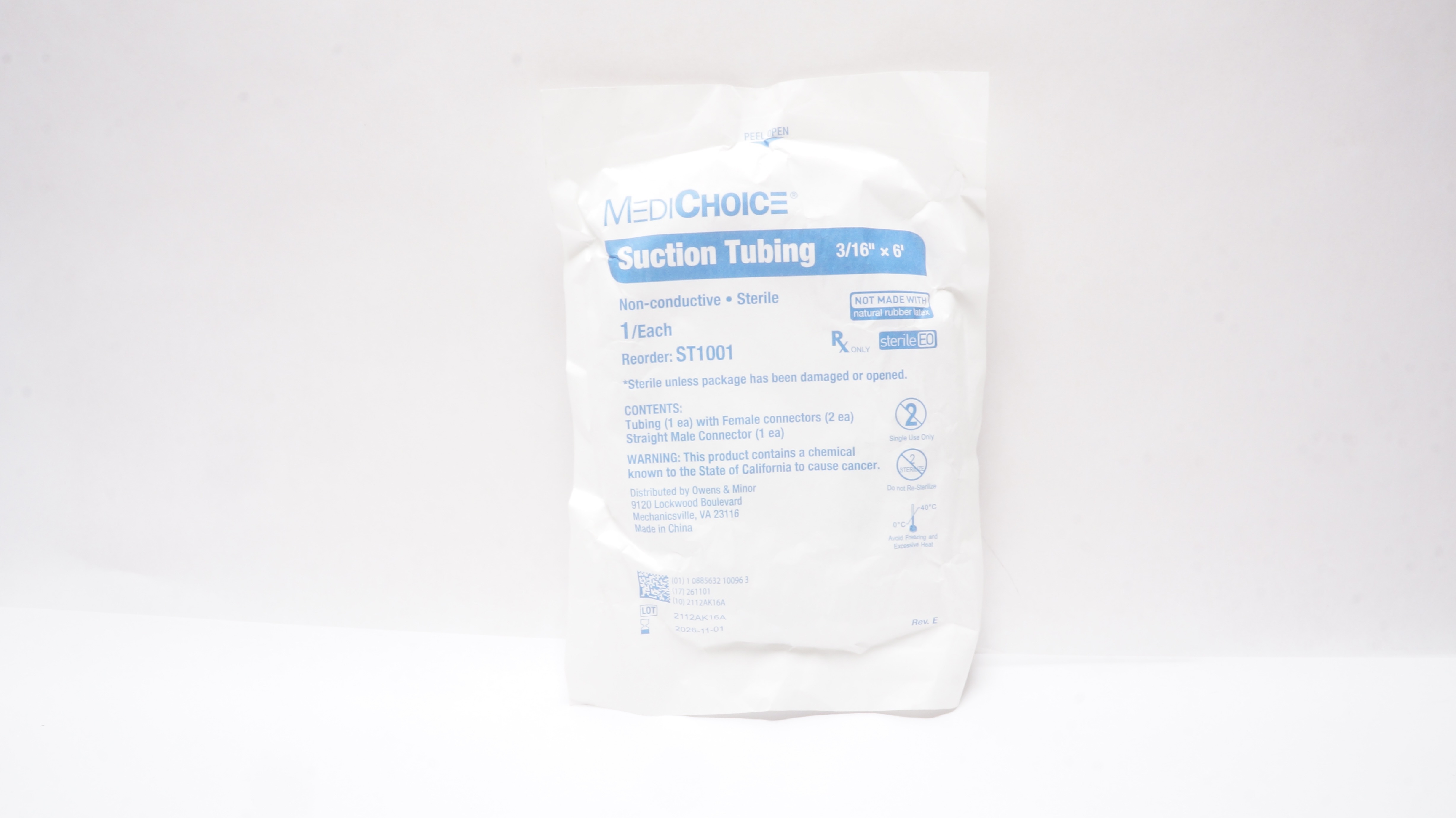 MediChoice ST1001 Suction Tubing Non-Conductive Sterile 3/16inch x 6ft