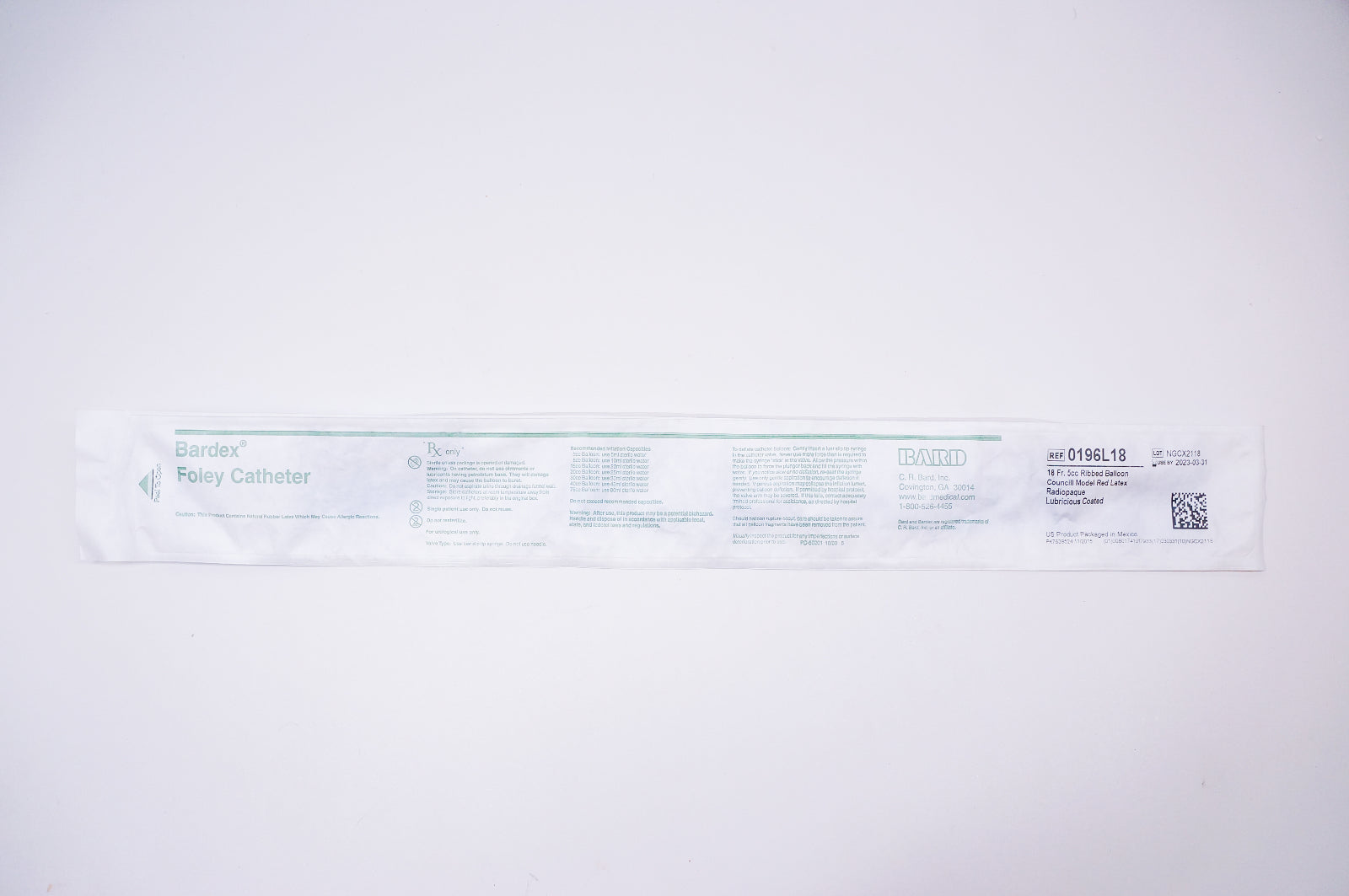 Bard 0196L18 Foley Cath. 18Fr. 5cc Ribbed Balloon