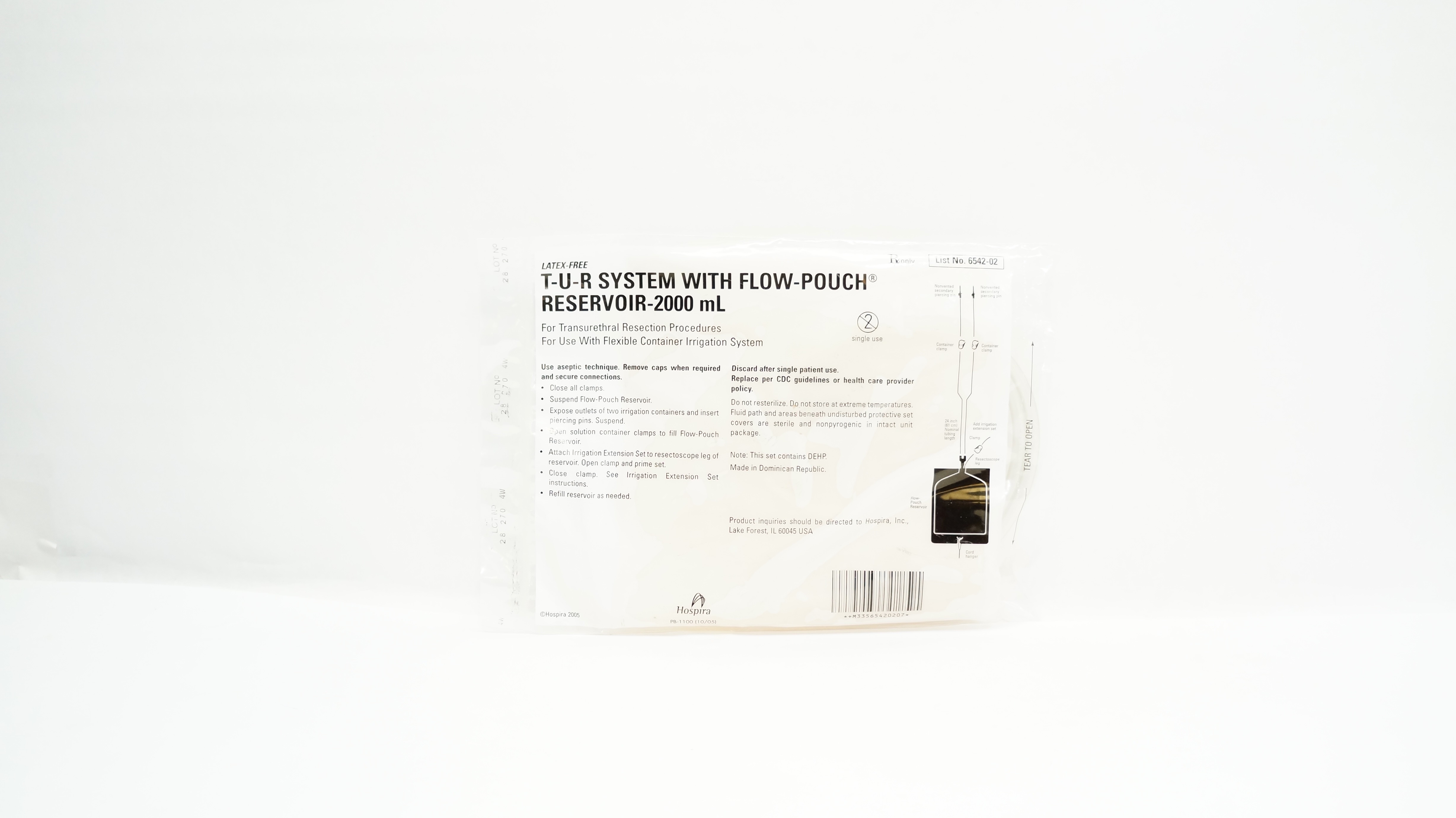 Hospira 6542-02 T-U-R System With Flow-Pouch Reservoir-2000mL