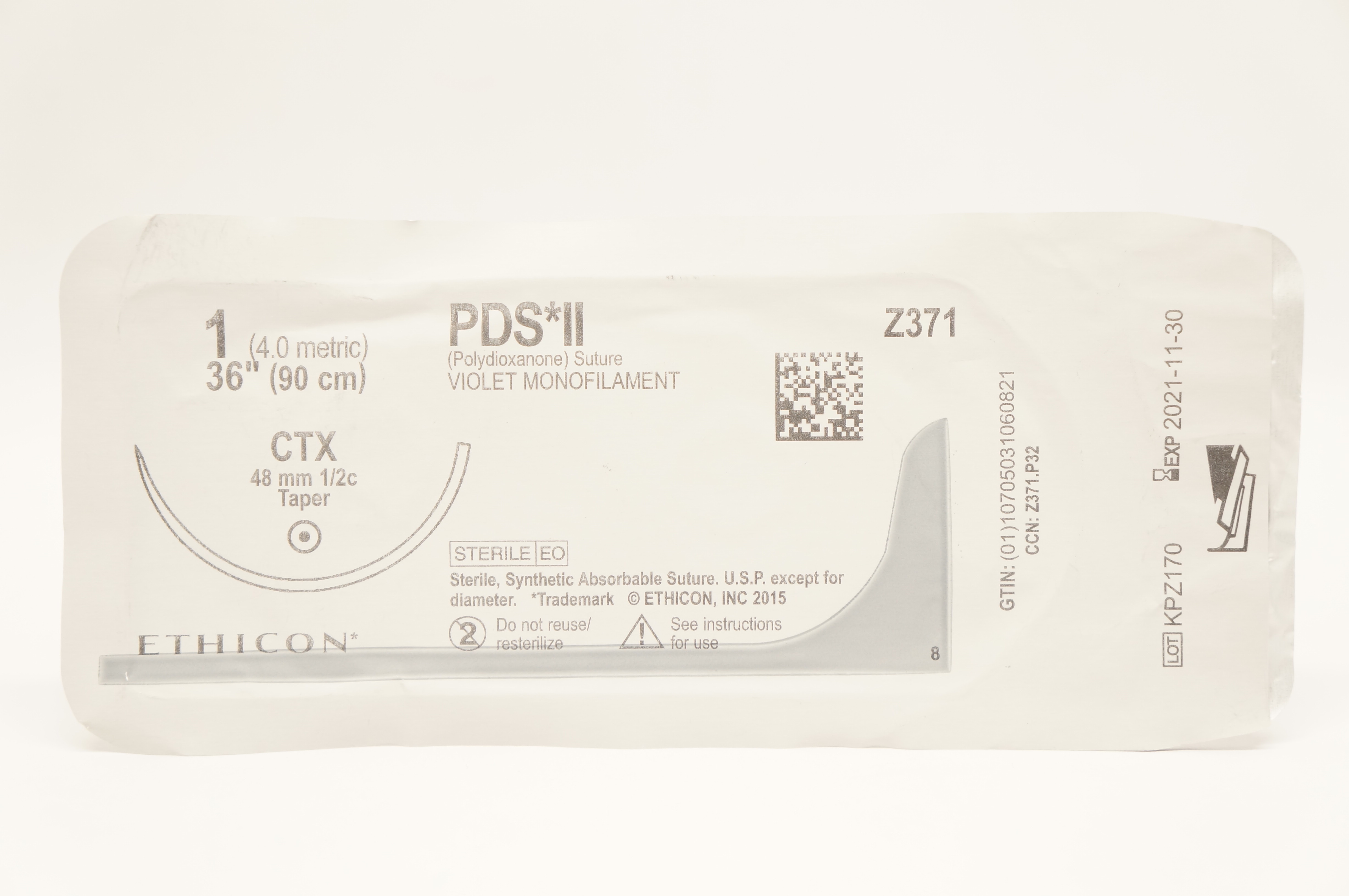 Ethicon Z371 1 PDS II Polydioxanone Stre CTX 48mm 1/2c Taper 36inch (x)