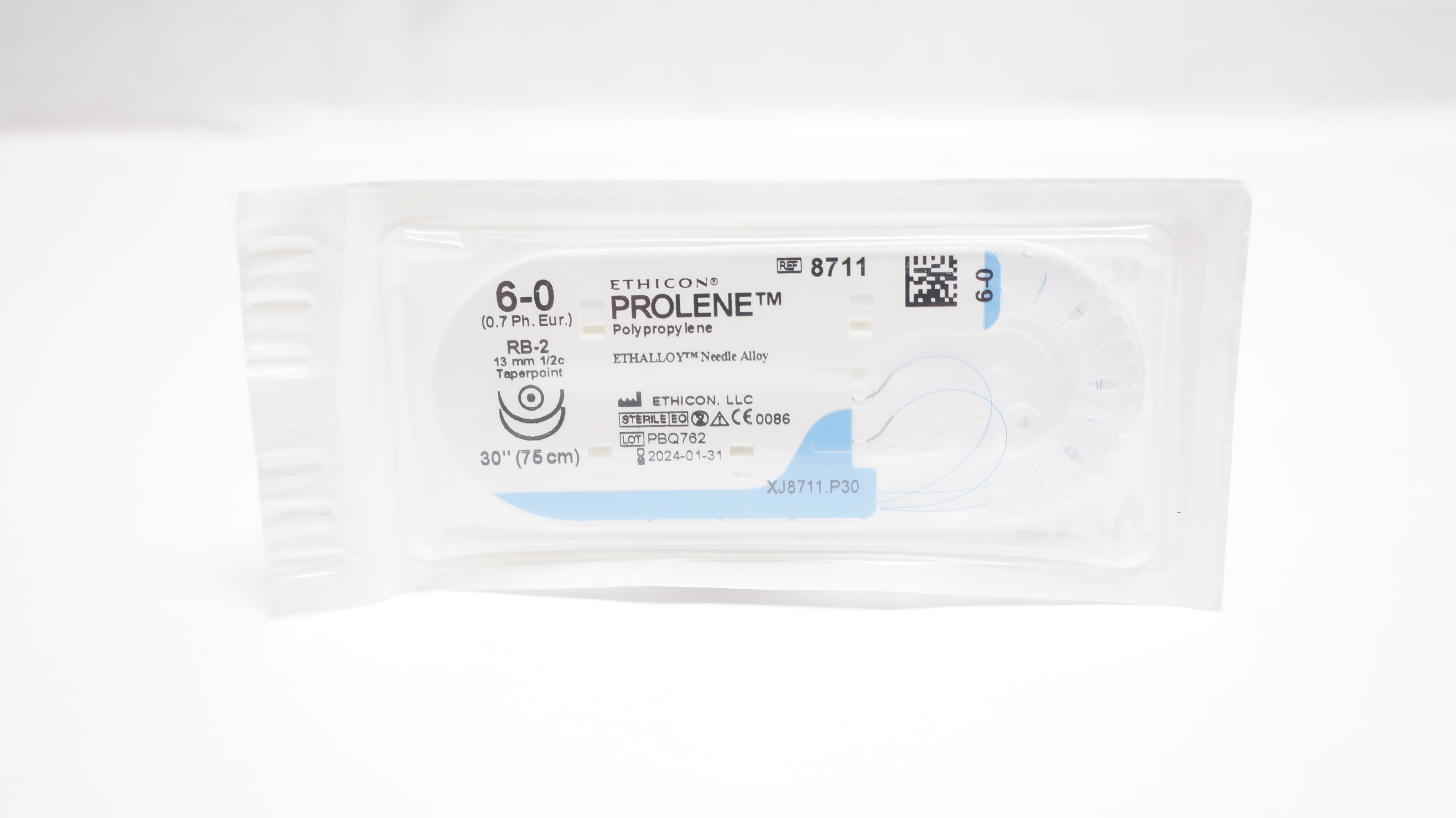 Ethicon 8711 6-0 PROLENE Polypropylene Stre RB-2 13mm 1/2c Taperpont, 30inch (x)
