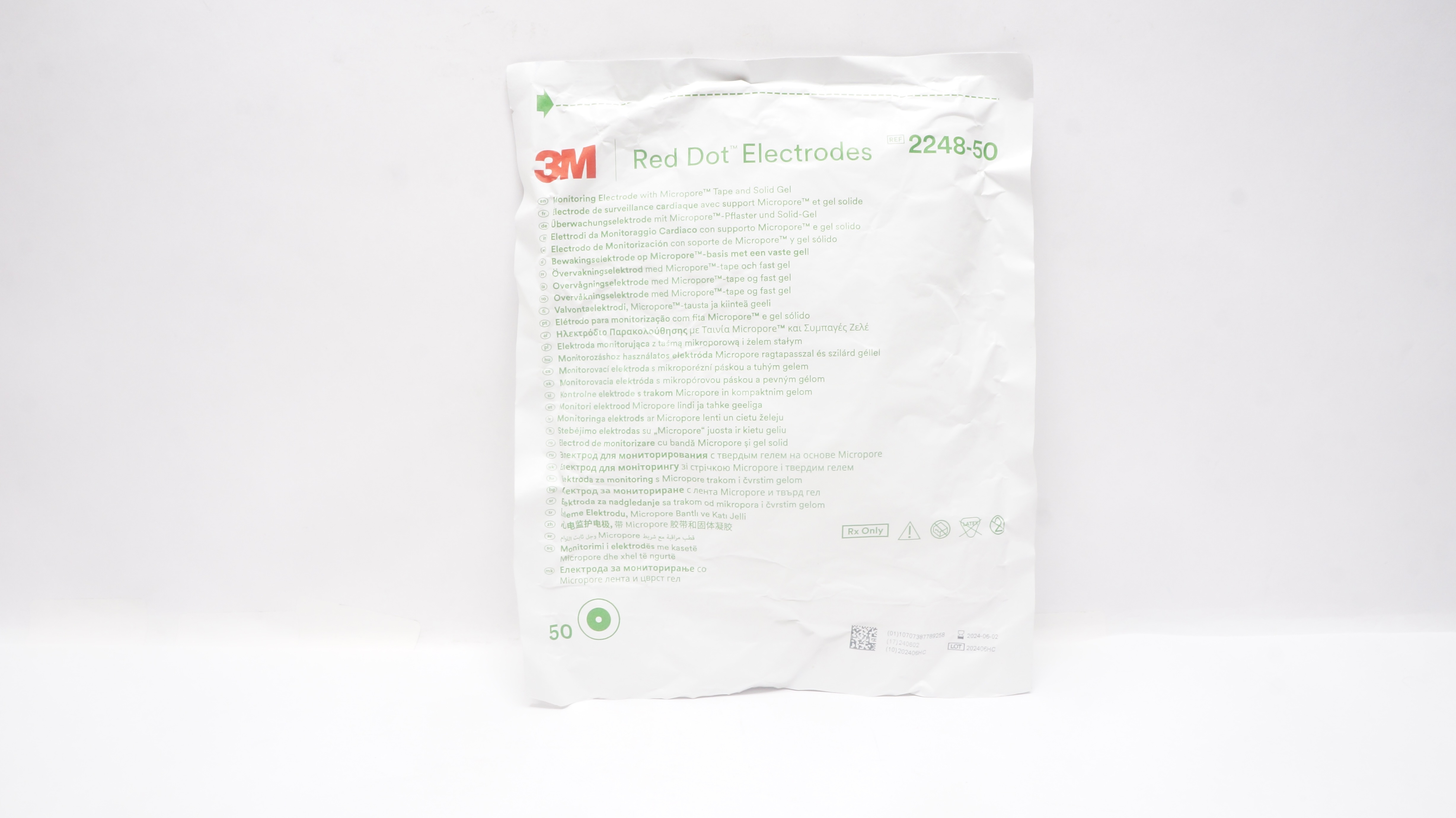 3M 2248-50 Red Dot Monitoring Electrode w/Micropore Tape & Solid Gel - Pack of 50