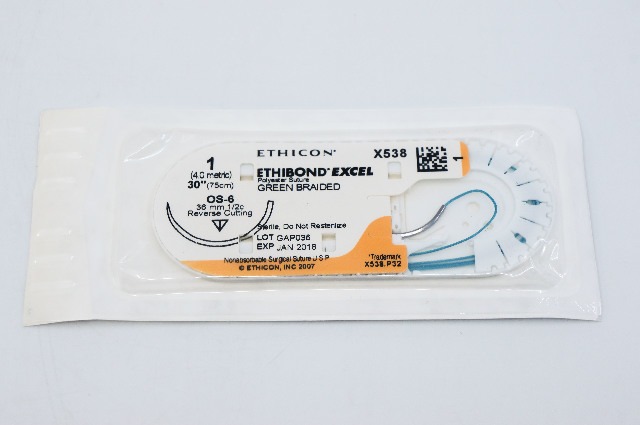 Ethicon X538 1 ETHIBOND EXCEL, OS-6, 36mm 1/2c Reverse Cutting, 30inch (x)