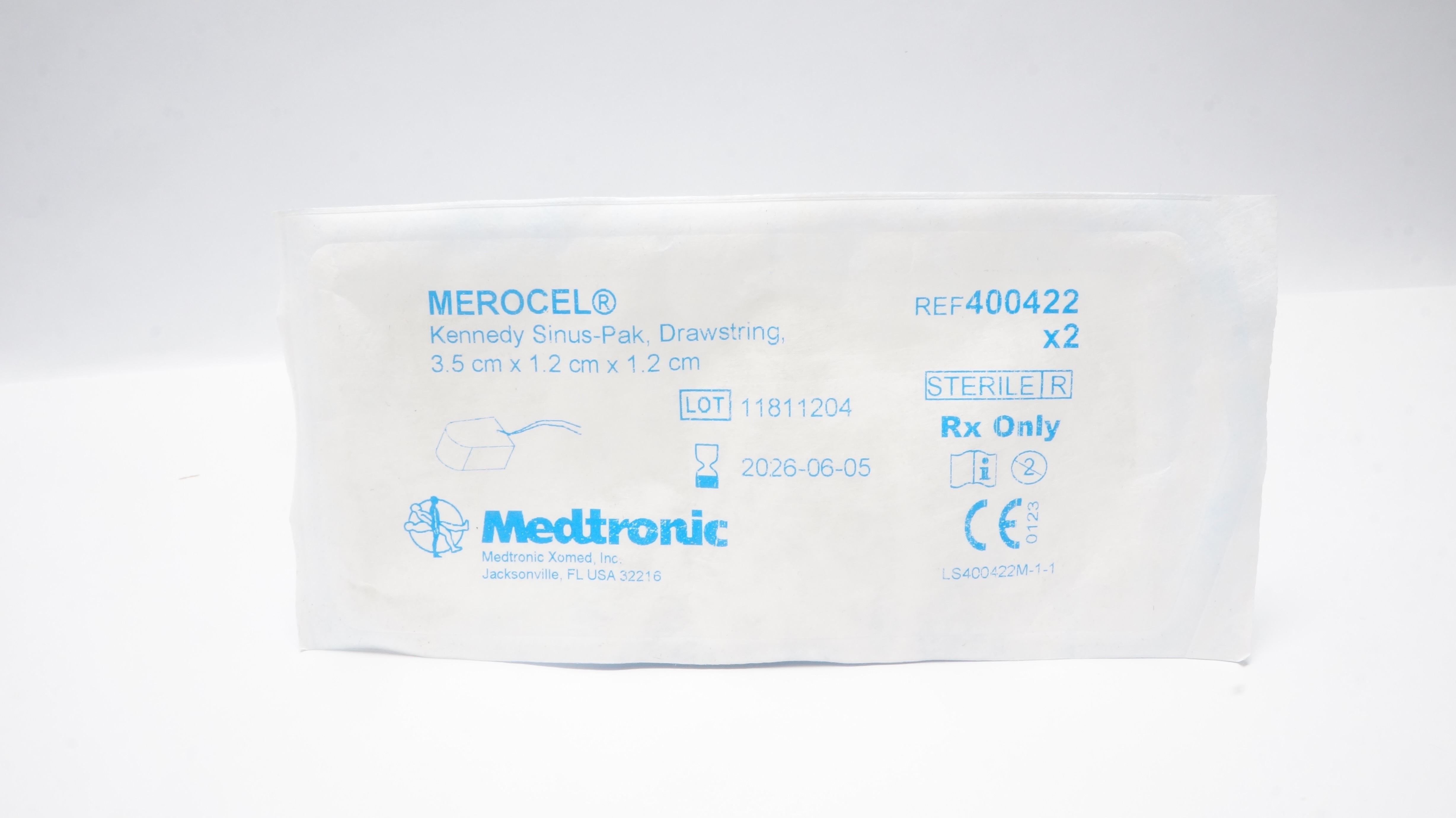 Medtronic 400422 Merocel Sinus-Pak, Drawstring 3.5 x 1.2 x 1.2cm - Pack of 2