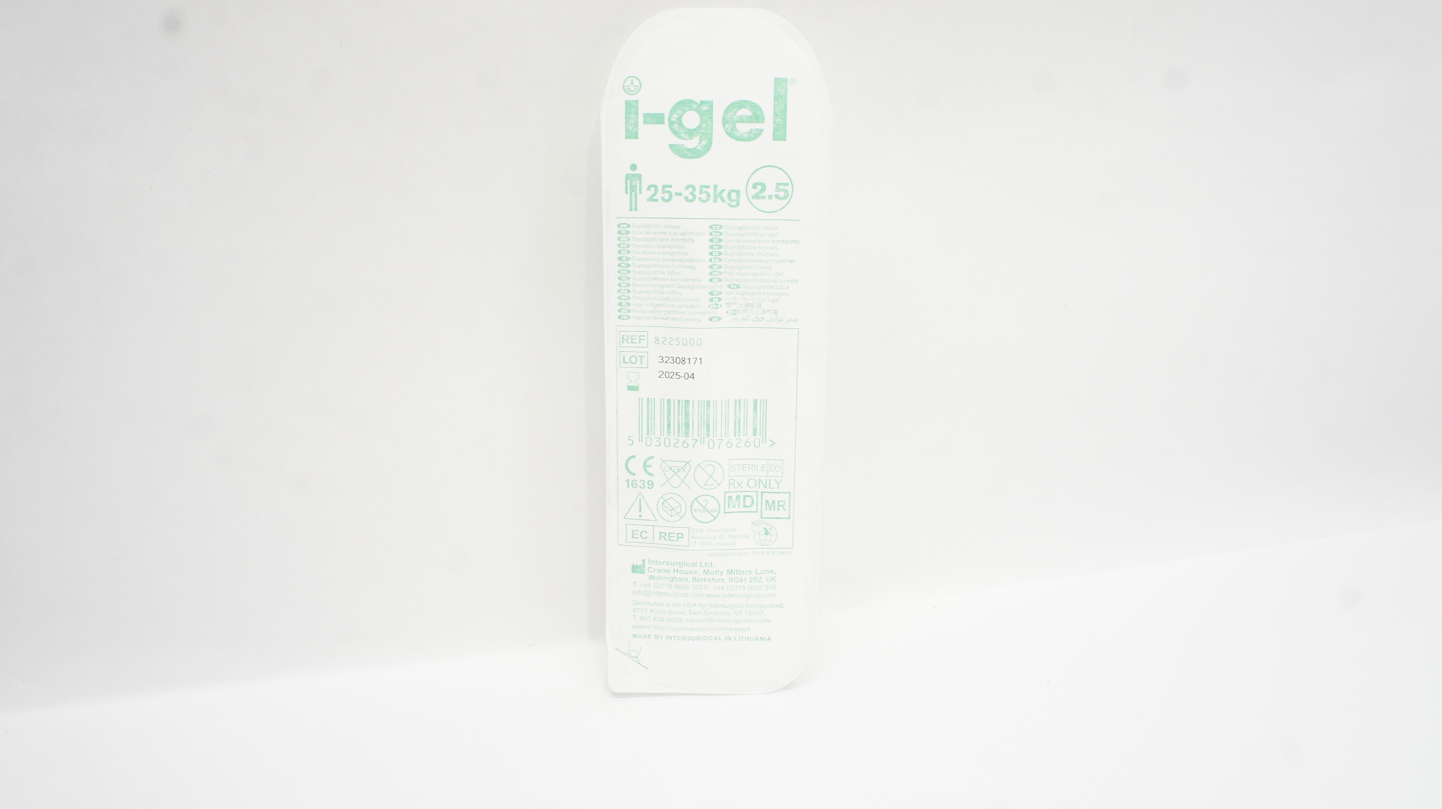 Intersurgical 8225000 I-Gel Supraglottic Airway  25-35 kg, Size 2.5