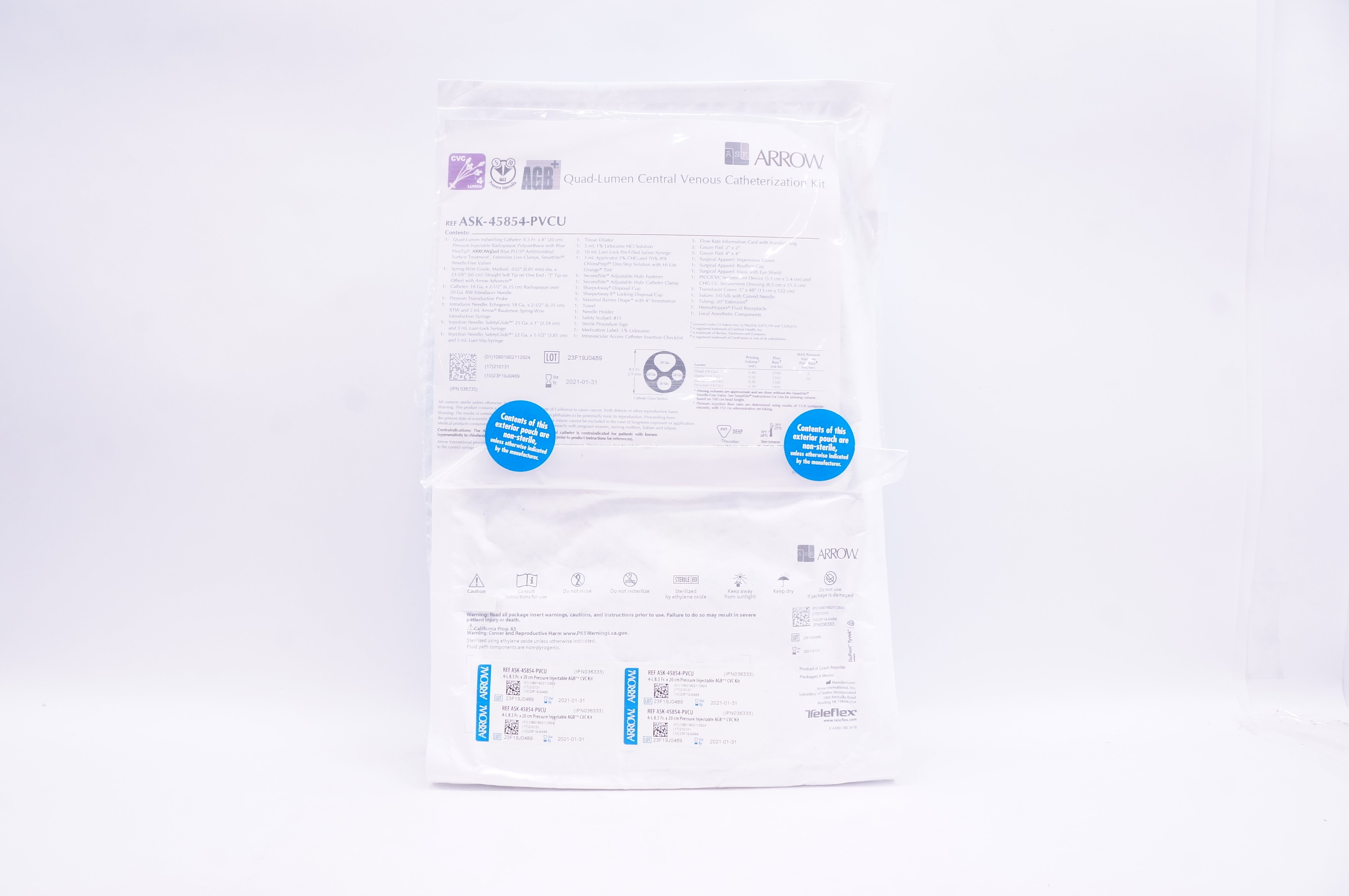 Arrow ASK-45854-PVCU Quad-Lumen Central Venous Catheterization Kit 8.5Fr (x)