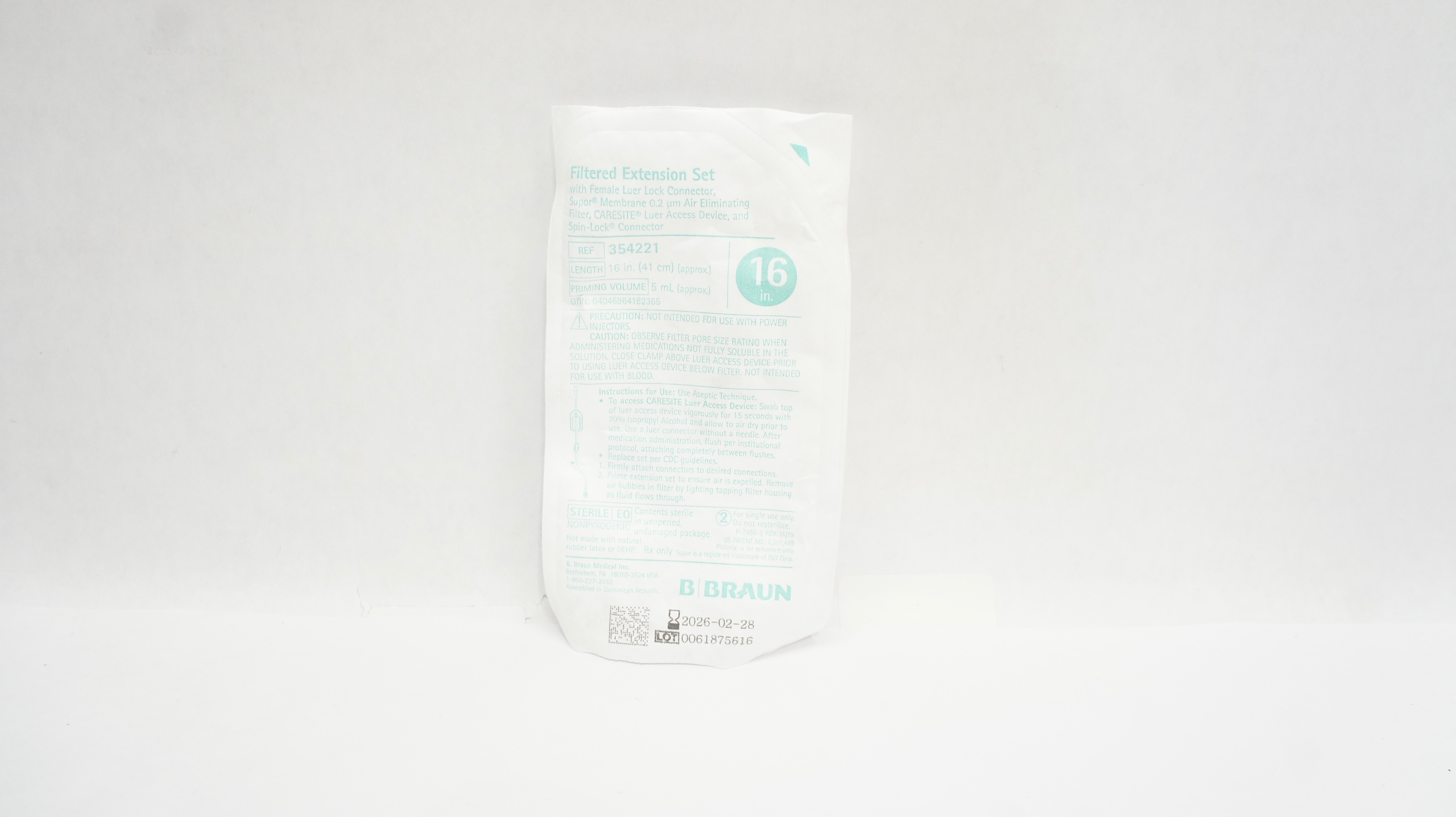 Braun 354221 Filtered Extension Set w/Female Luer Lock Connector 16inch x 5mL