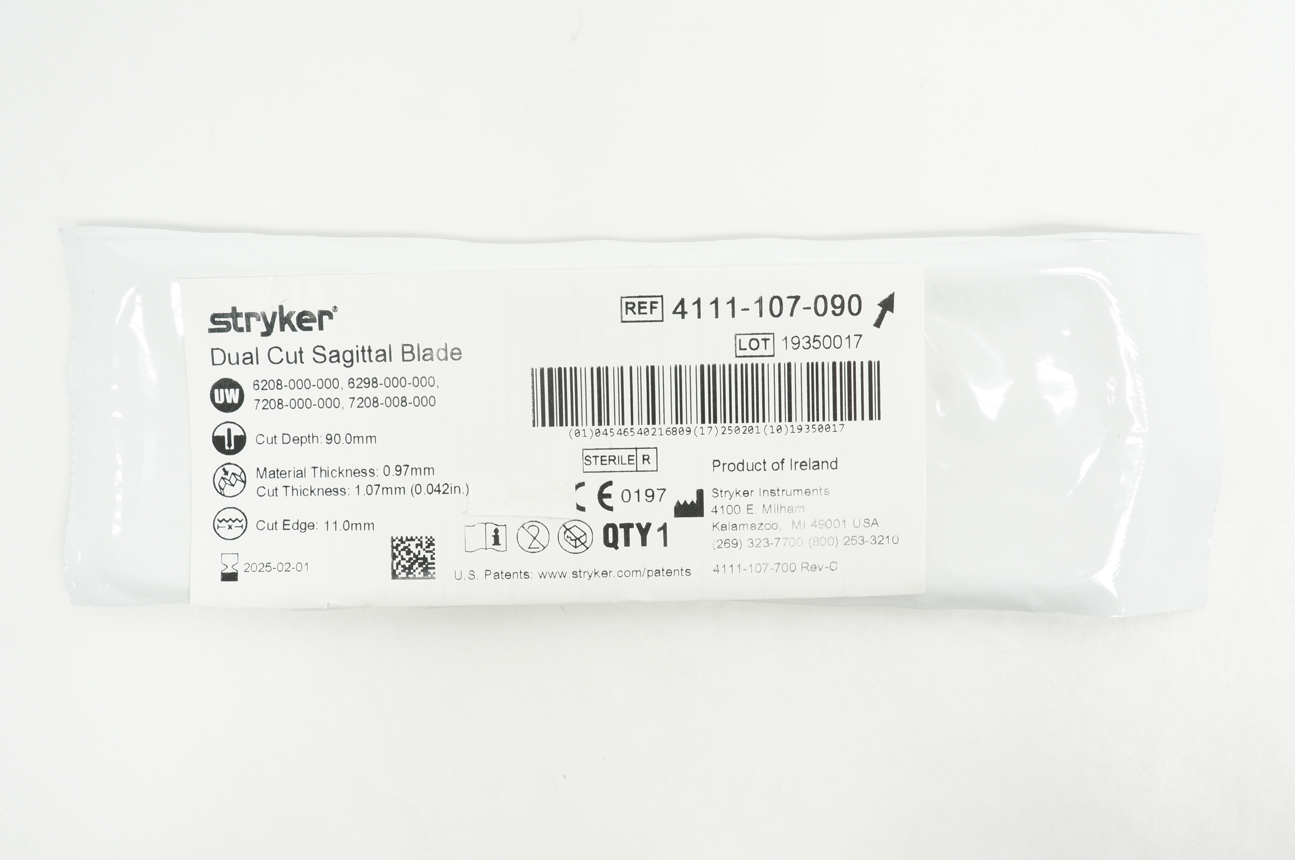 Stryker 4111-107-090 Dual Cut Sagittal Blade 90.0 x 0.97 x 11.0mm