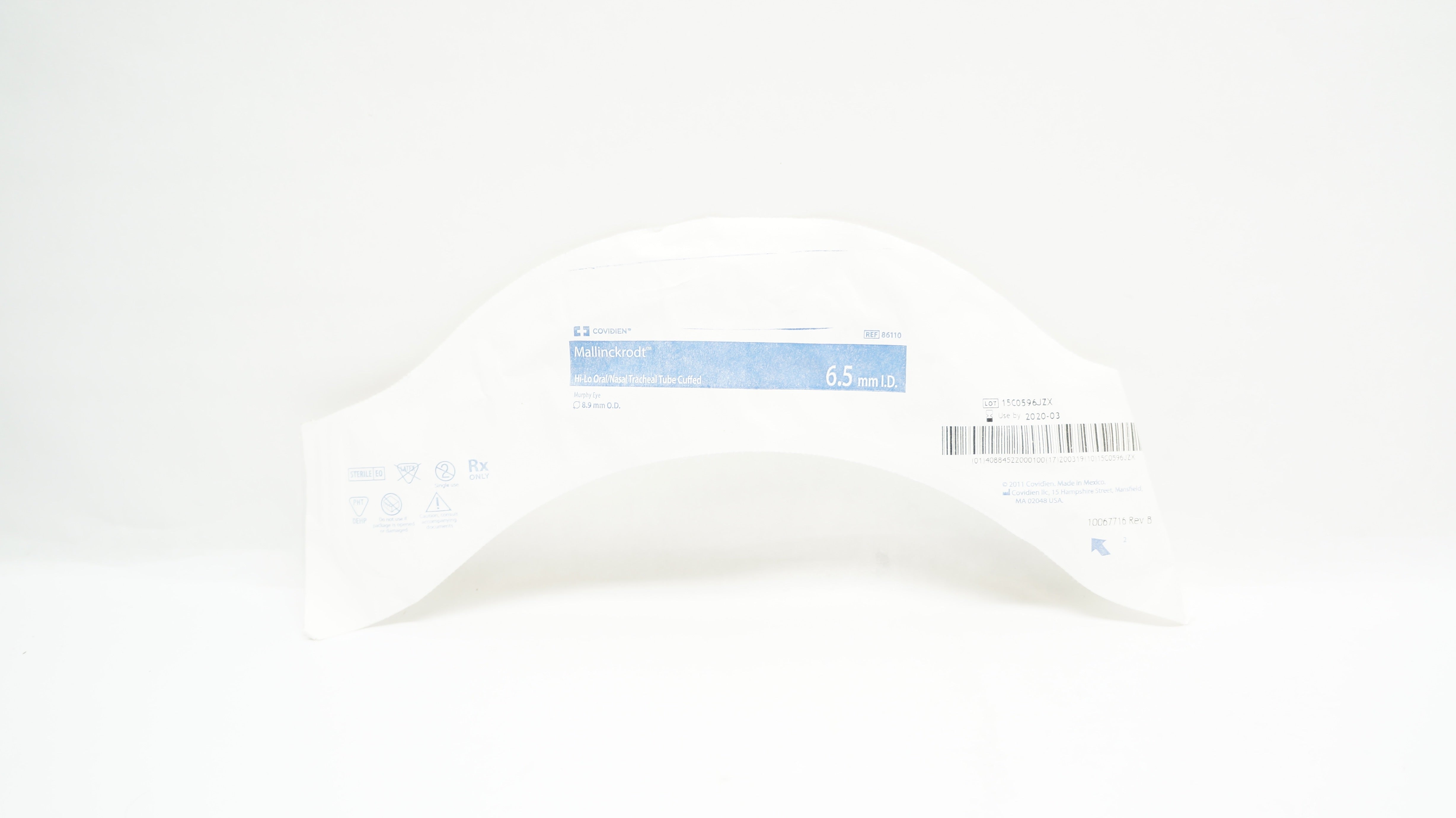 Covidien 86110 Shiley Hi-Lo Oral/Nasal Tracheal Tube Cuffed 6.5mm x 8.9mm (x)