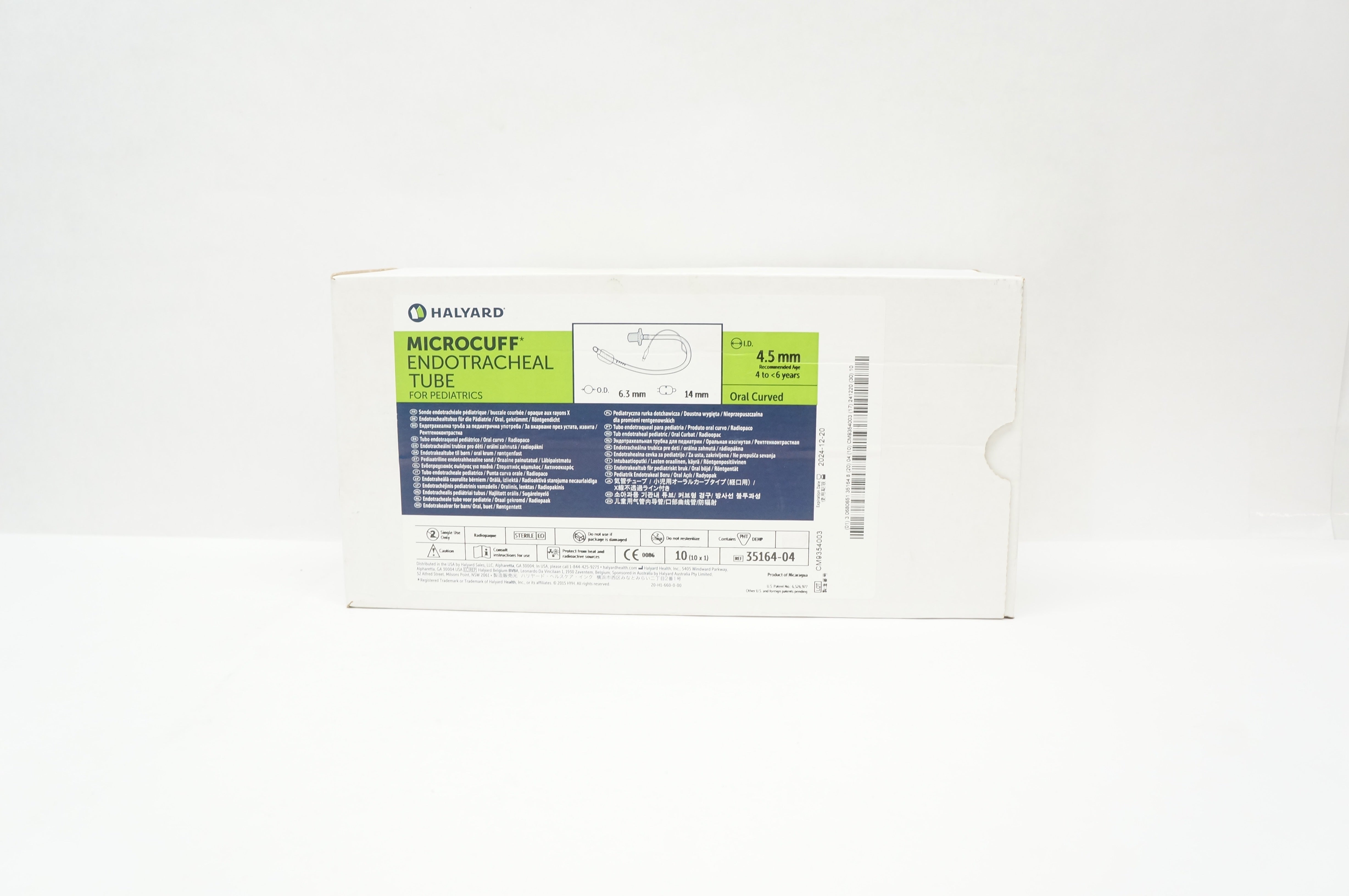 Halyard 35164-04 Microcuff Endotracheal Tube 4.5mm, 4 to 6Years - Box of 10