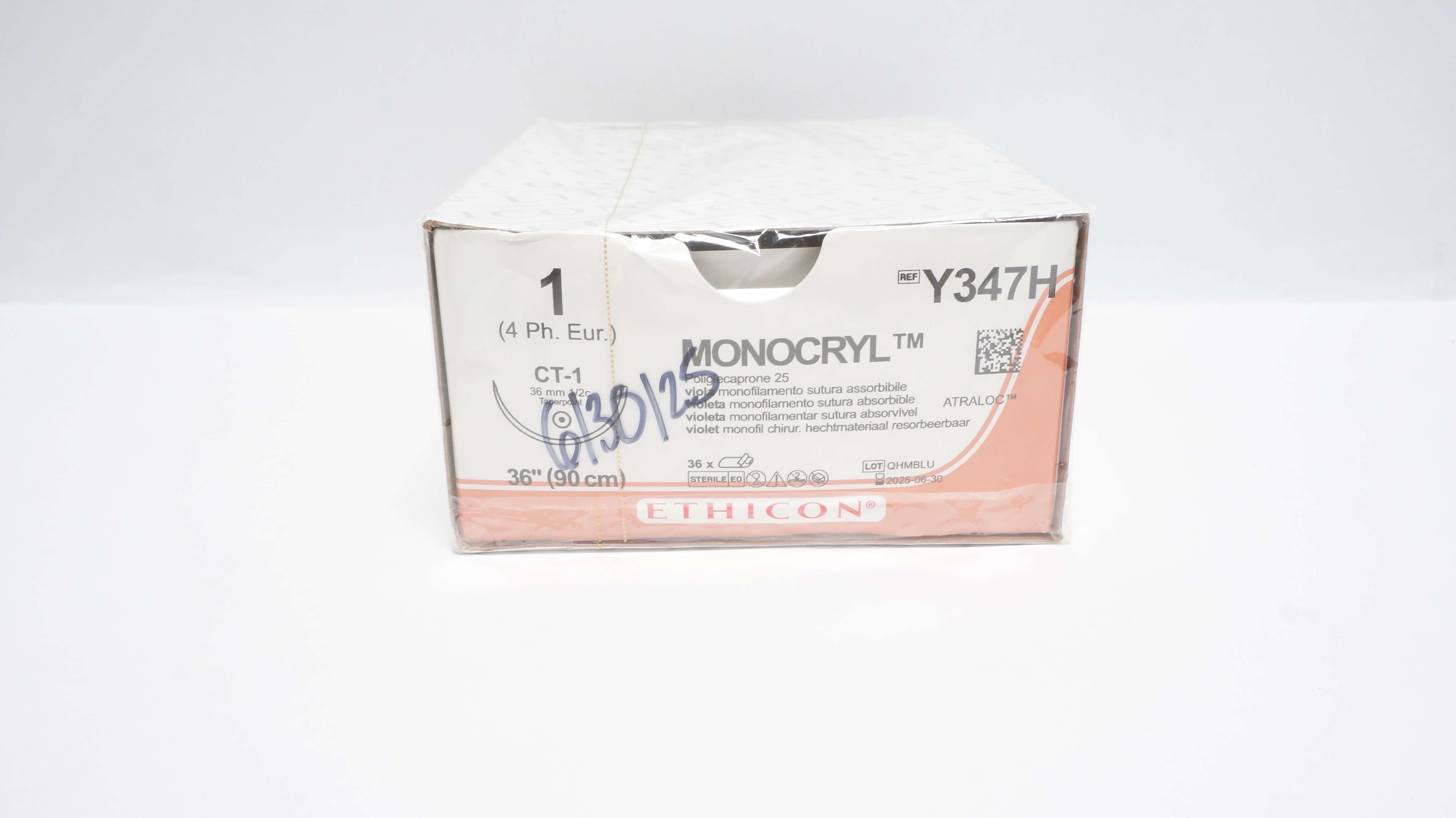 Ethicon Y347H 1 MONOCRYL VIOLET 36inch Stre., CT-1 36mm Taperpoint (x)-Box of 36