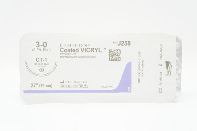 Ethicon J258 3-0 Coated VICRYL Stre CT-1 36mm 1/2c Taperpoint, 27inch
