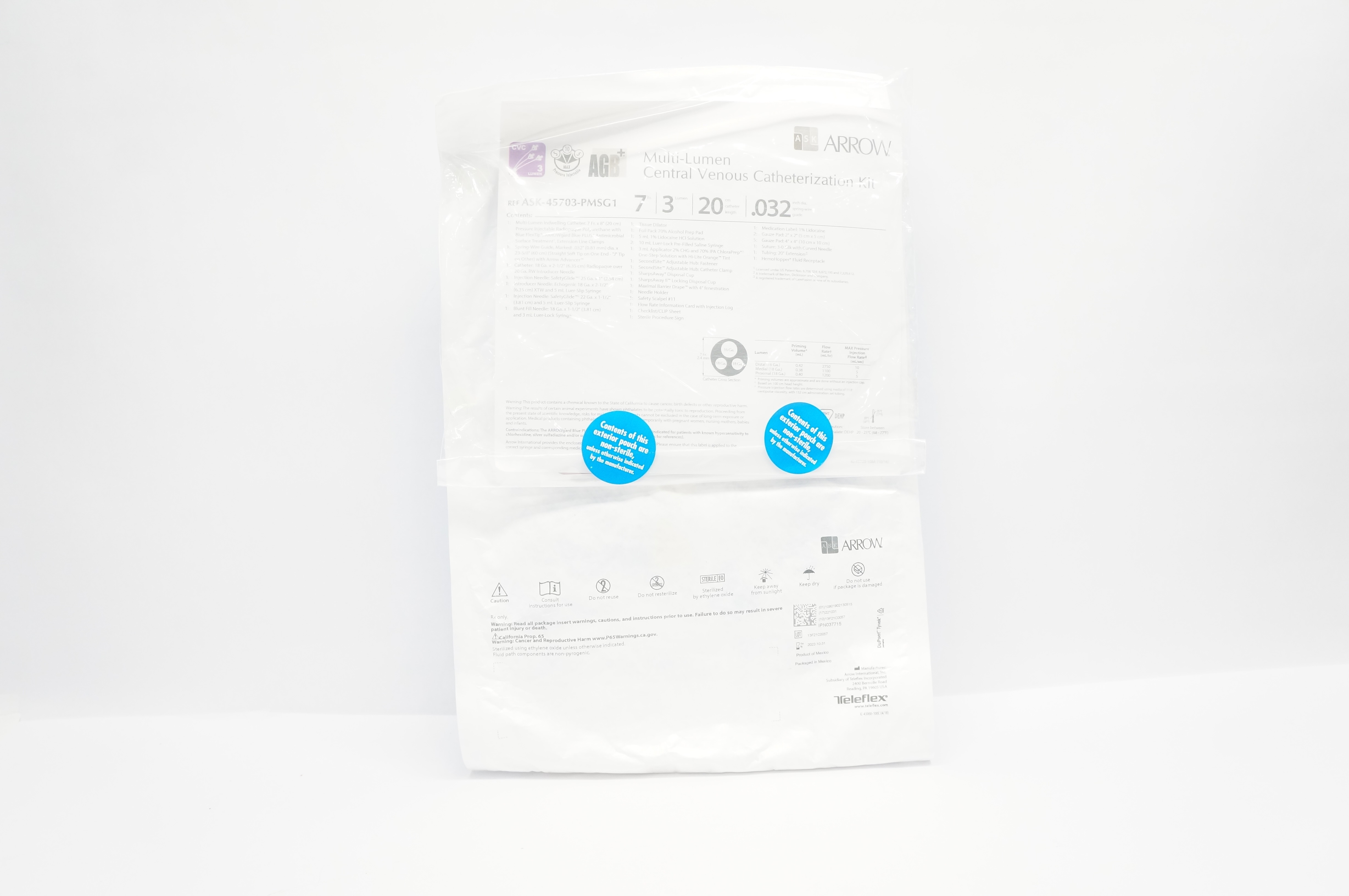 Teleflex ASK-45703-PMSG1 Multi-Lumen Central Venous Cath. Kit 7Fr x 20cm (x)
