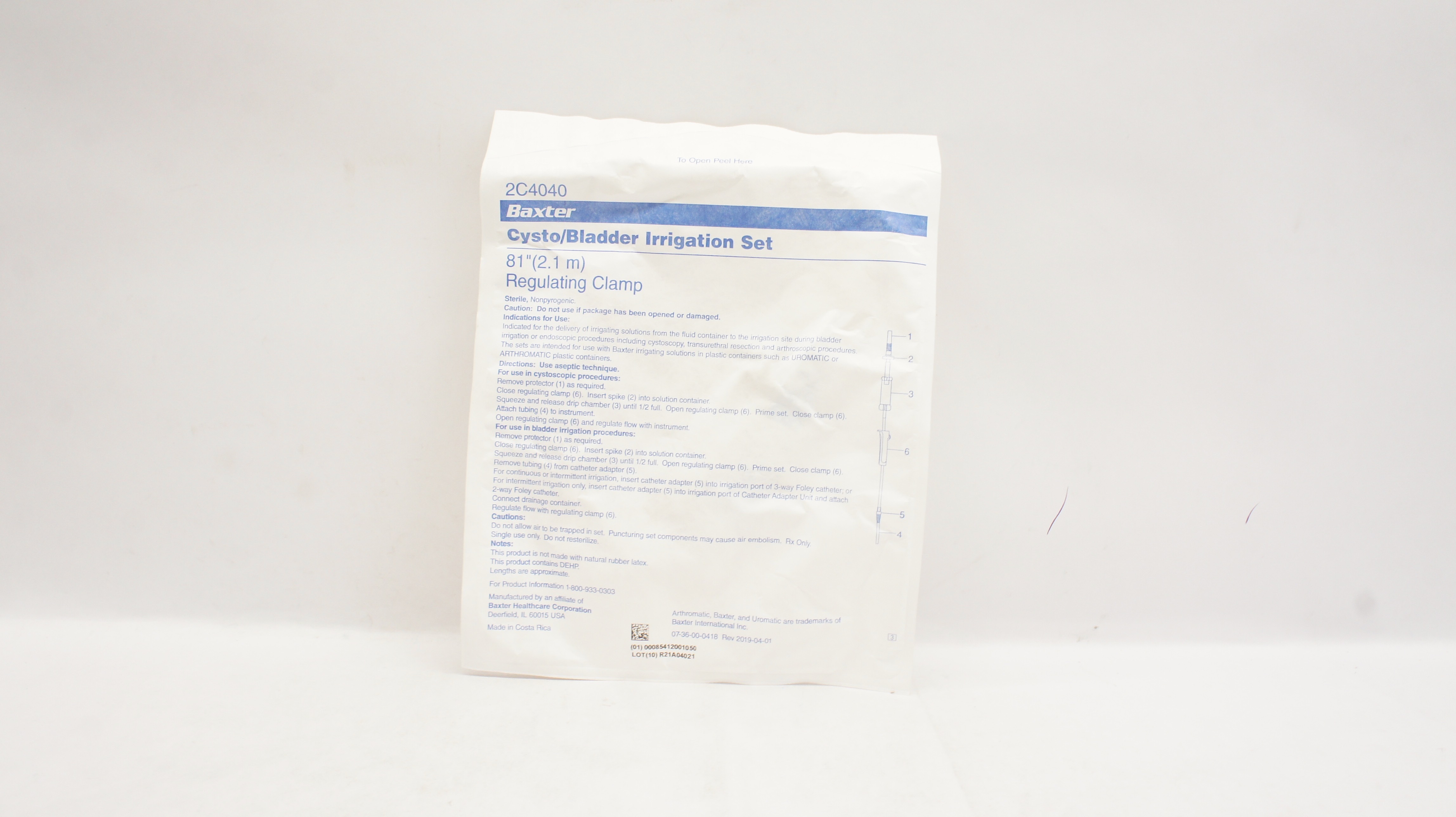 Baxter 2C4040 Cysto/Bladder Irrigation Set, Regulating Clamp, 81 inch
