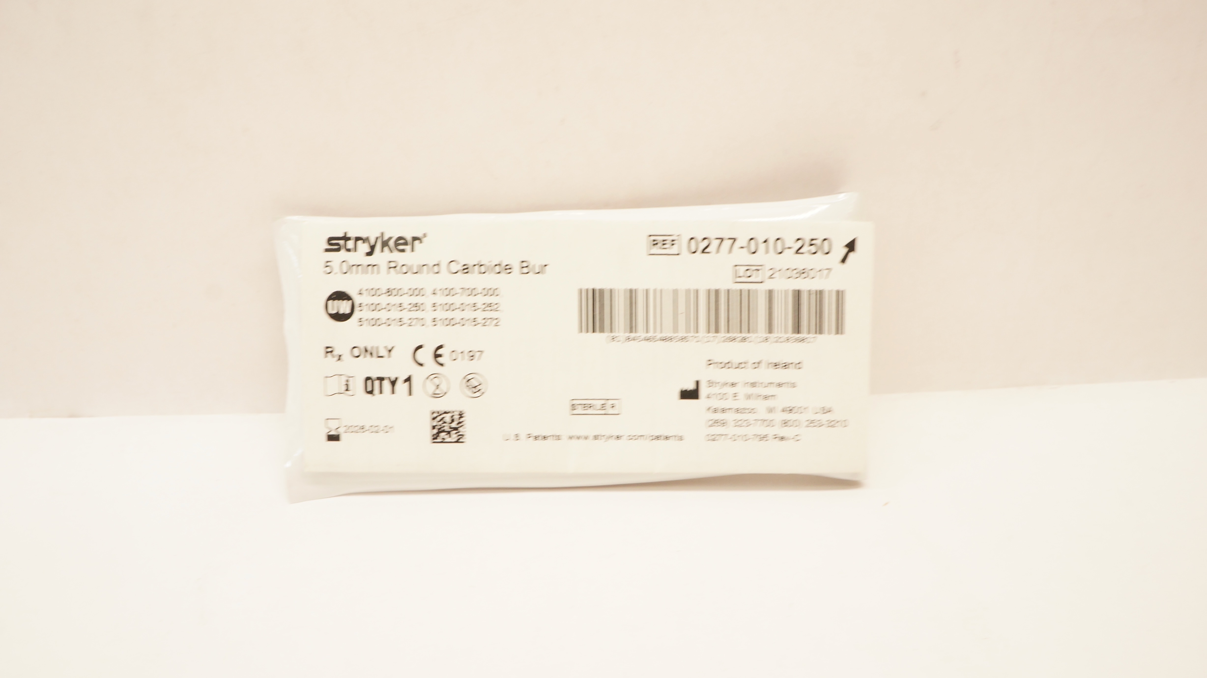 Stryker 0277-010-250 Round Carbide Bur 5.0mm