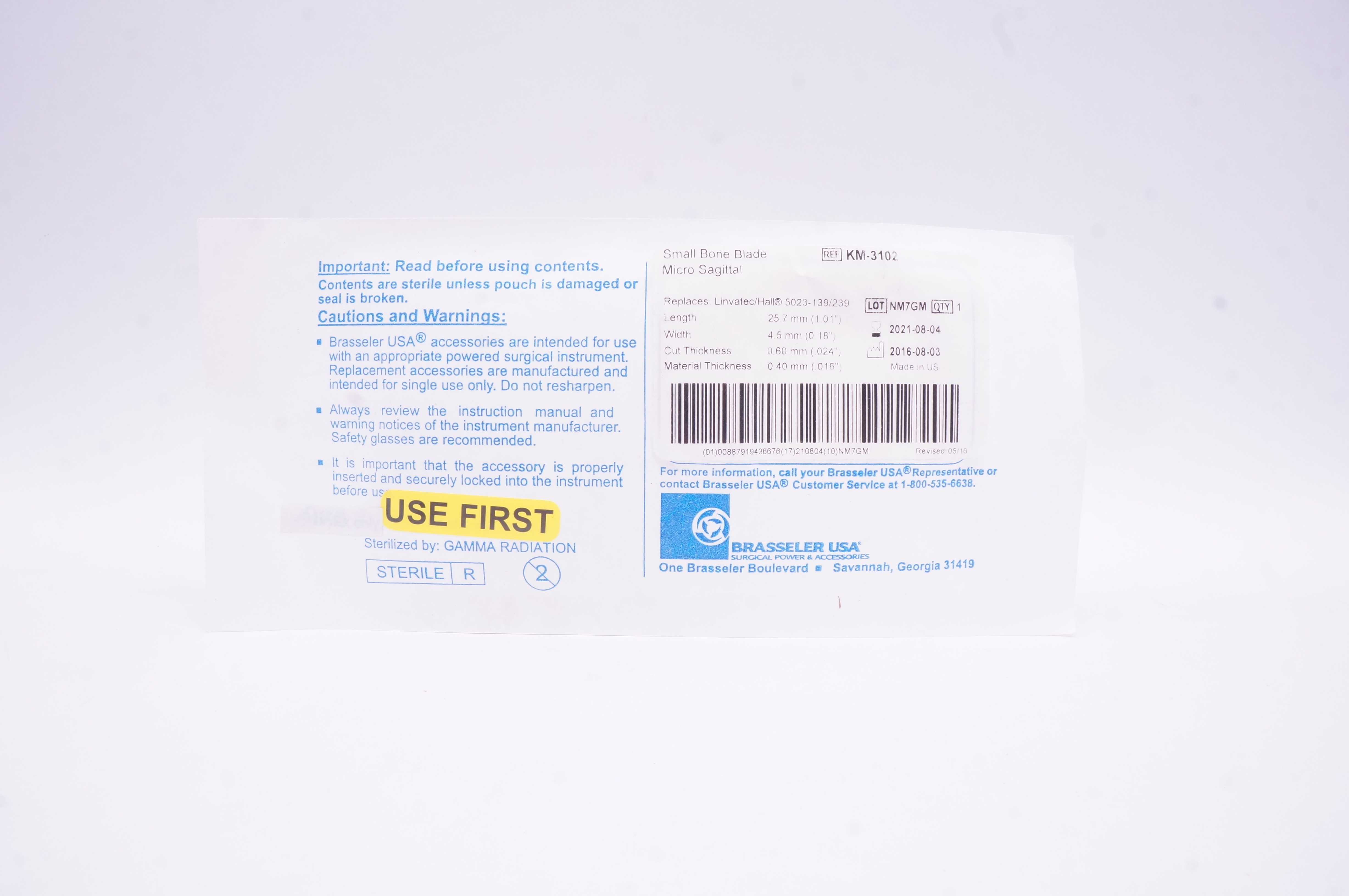 Brasseler KM-3102 Small Bone Blade Micro Sagittal 1.01 x 0.18 x .024 x .016in(x)