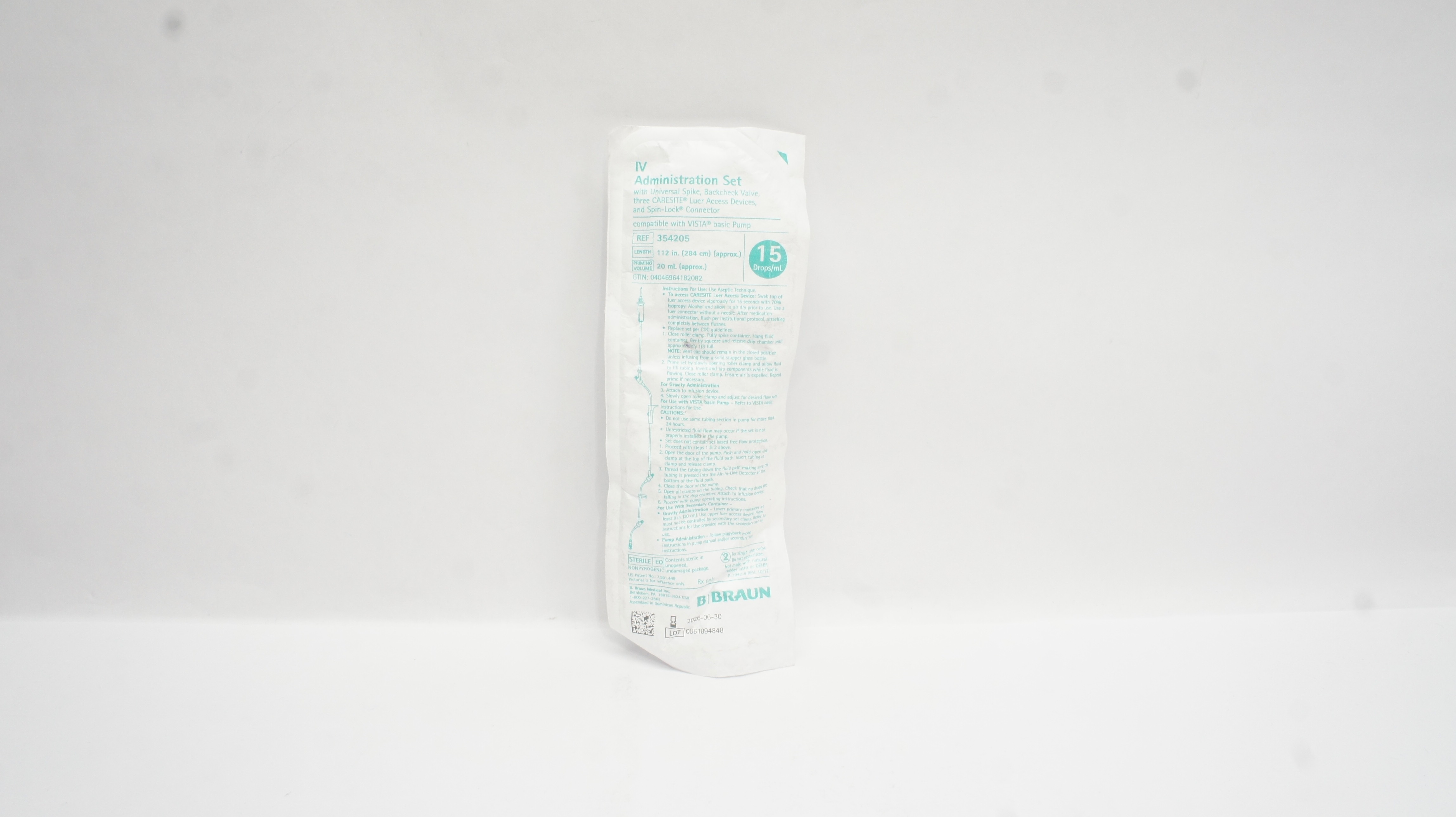 Braun 354205 IV Administration Set 112inch x 20mL Approx. 15Drops/mL