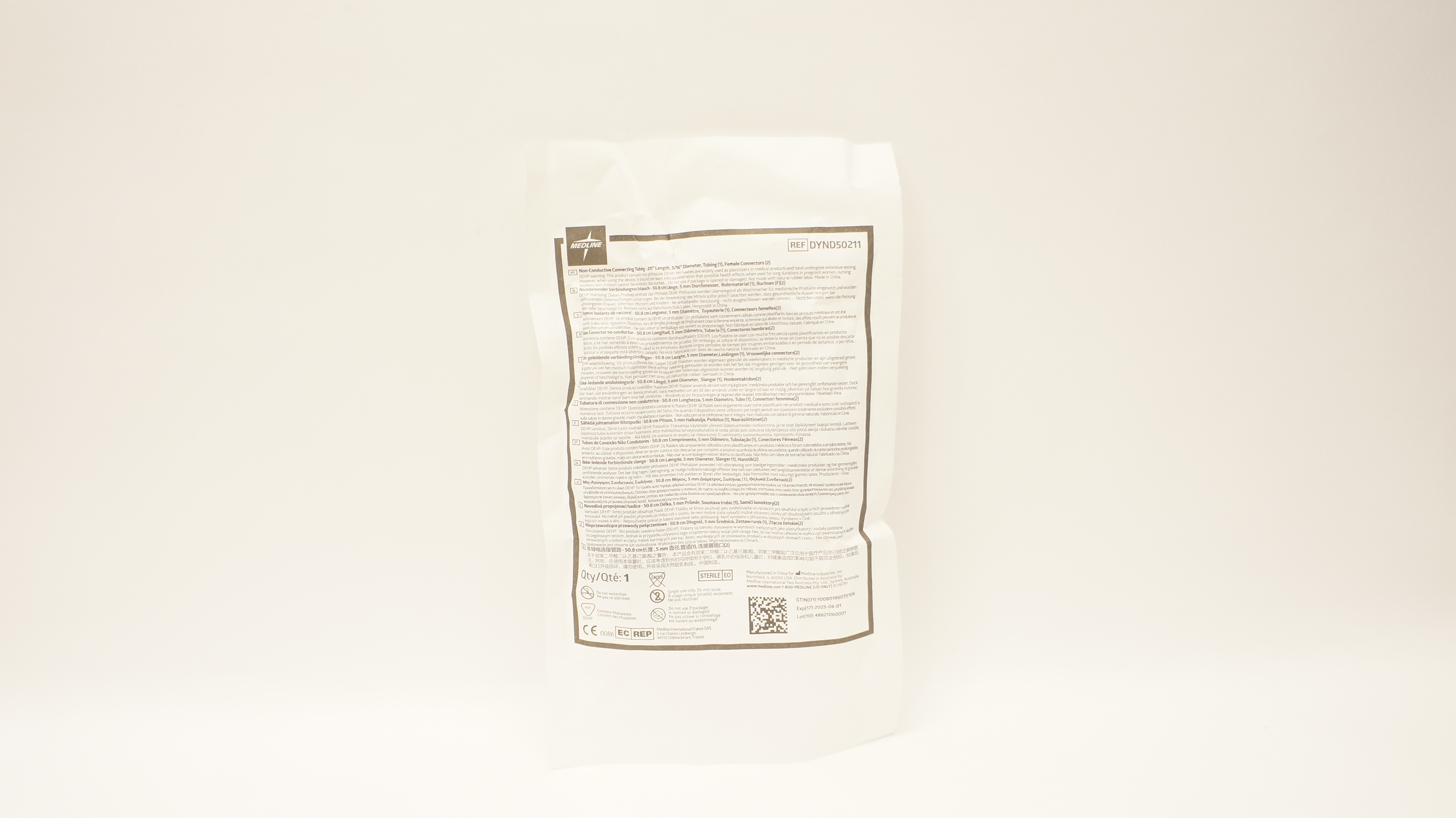 Medline DYND50211 Non Conductive Connecting Tubing 20inch x 3/16inch