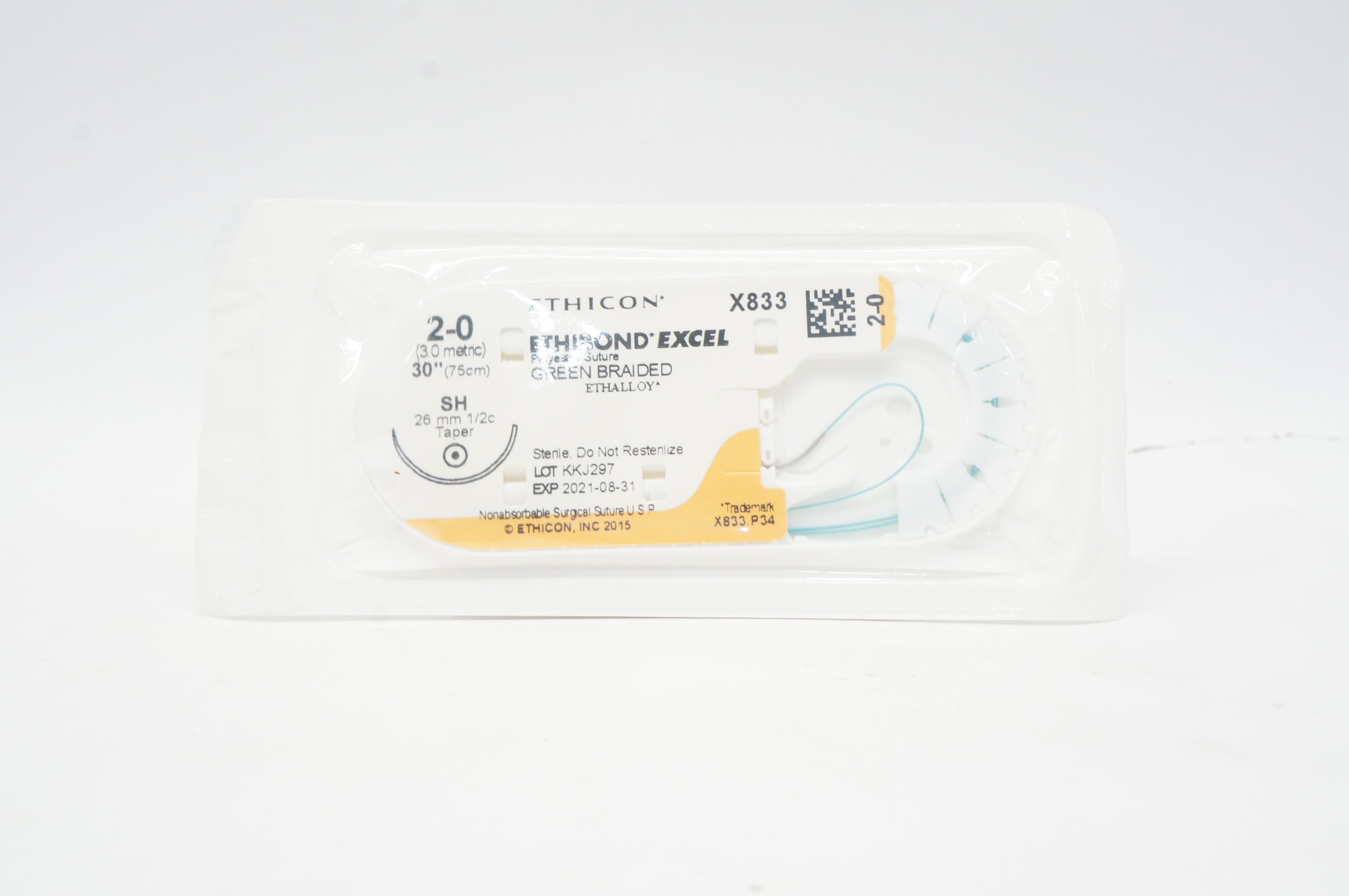 Ethicon X833 2-0 ETHIBOND EXCEL SH 26mm 1/2c Taperpoint 30inch (x)