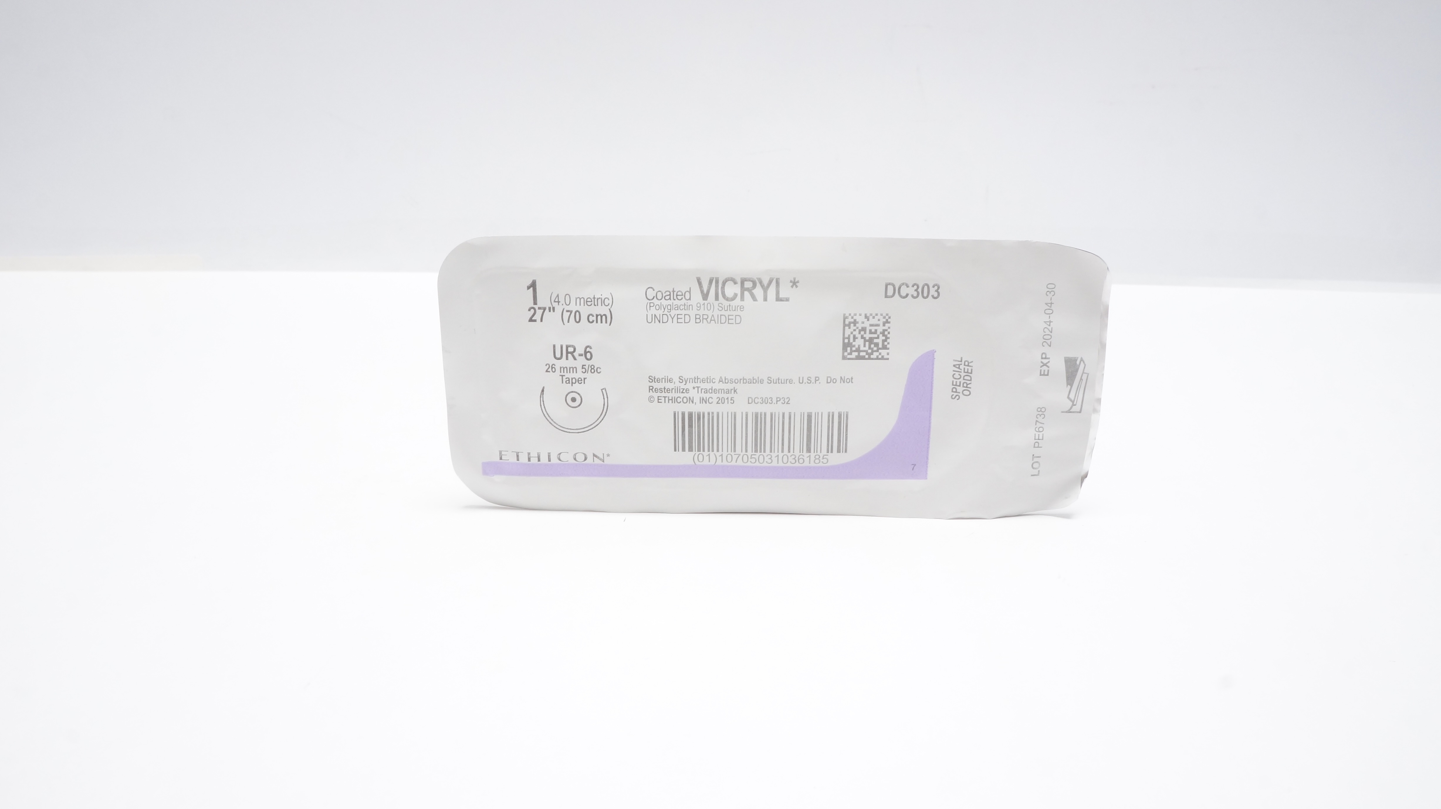 Ethicon DC303 1 Coated Vicryl Undyed Braided, 27In Ur-6 26mm 5/8c Taper 27In (x)