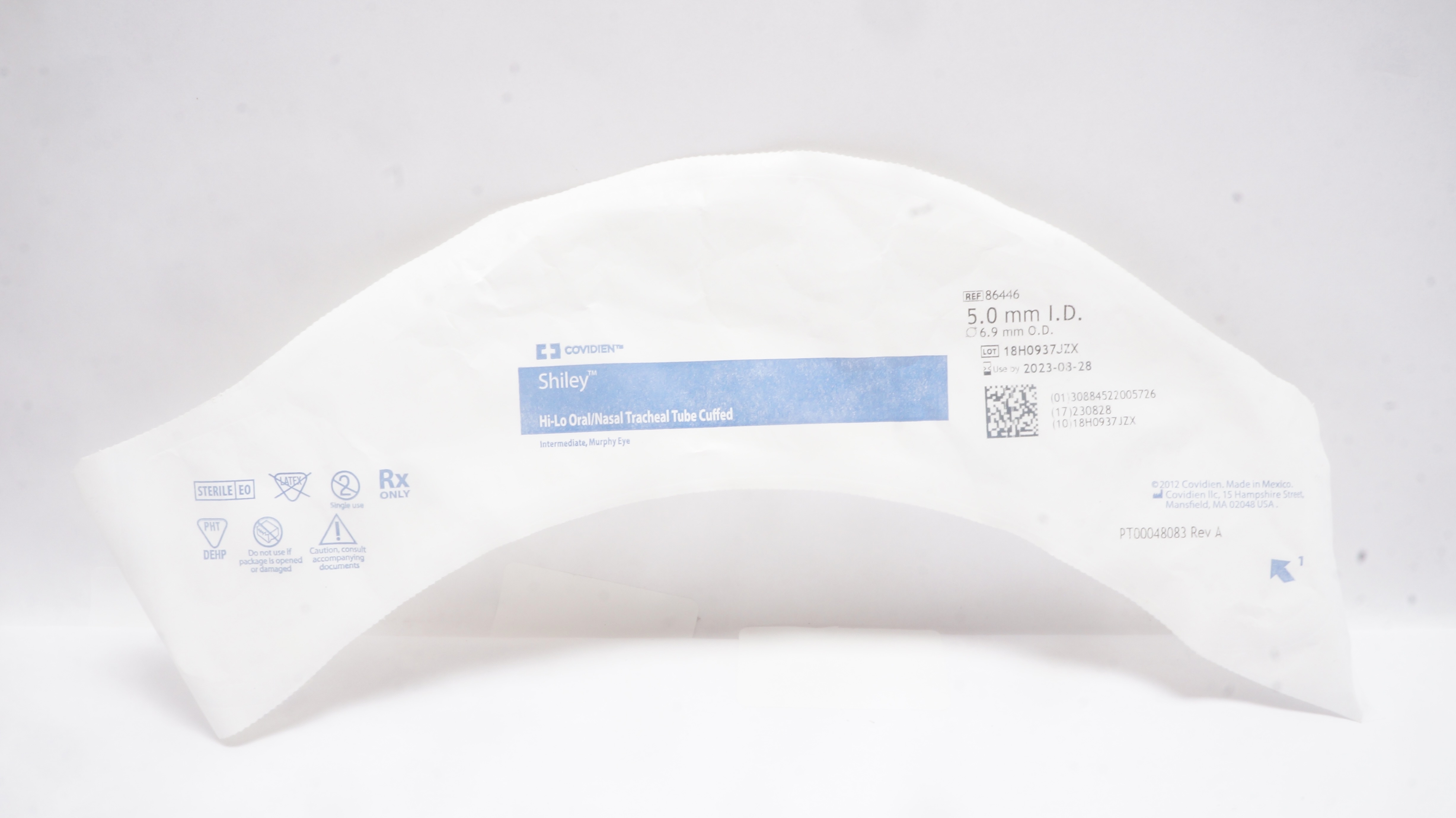 Covidien 86446 Shiley Hi-Lo Oral/Nasal Tracheal Tube Cuffed 5.0 ID x 6.9mm OD(x)