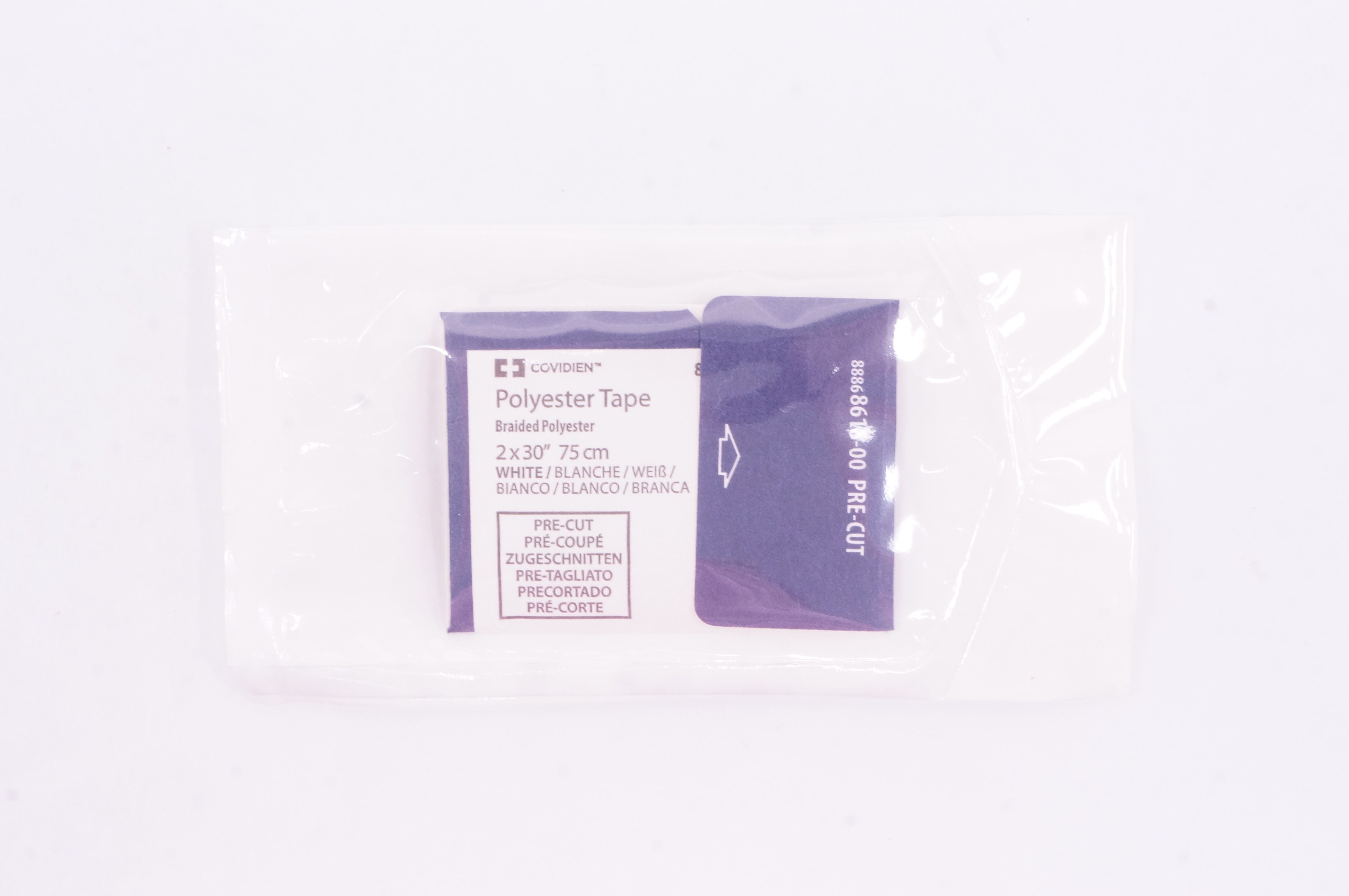 Covidien 8886861800 Polyester Tape Braided, White, Pre-Cut, 2 x 30inch, 75cm