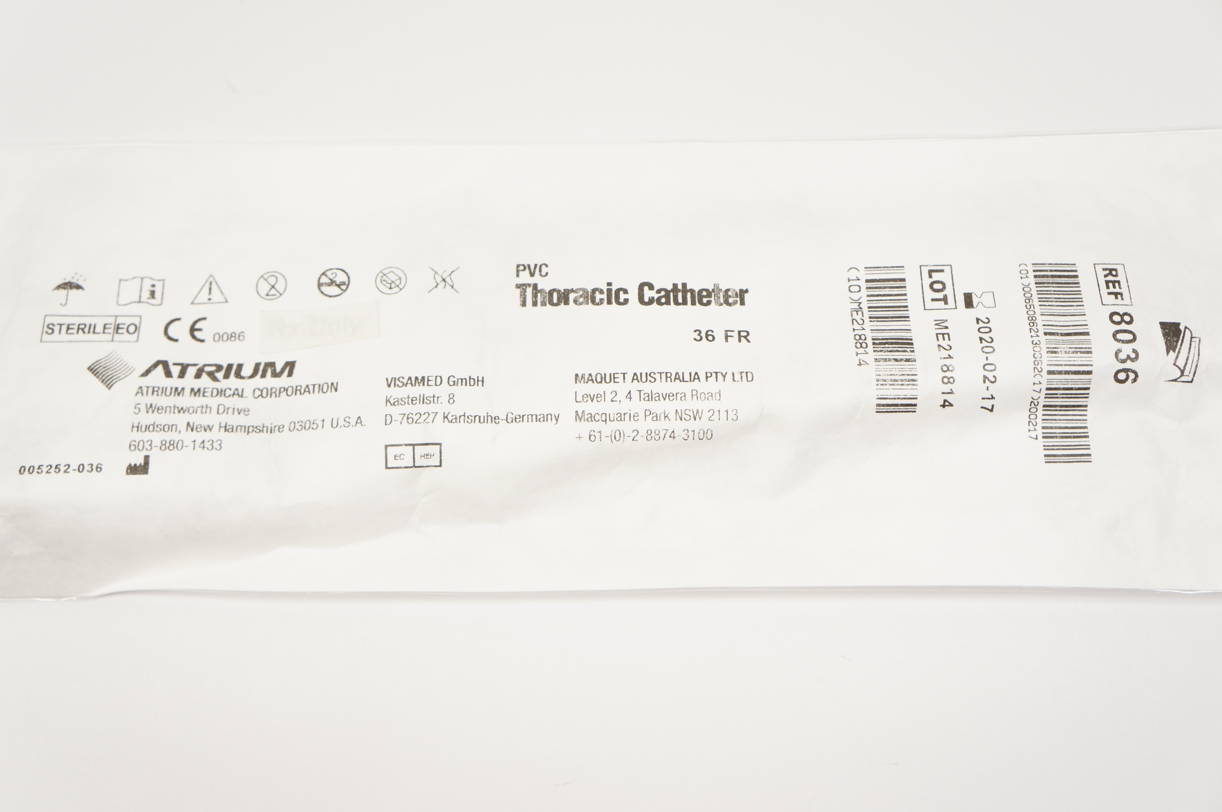 Atrium 8036 PVC Thoracic Cath. 36FR (x)