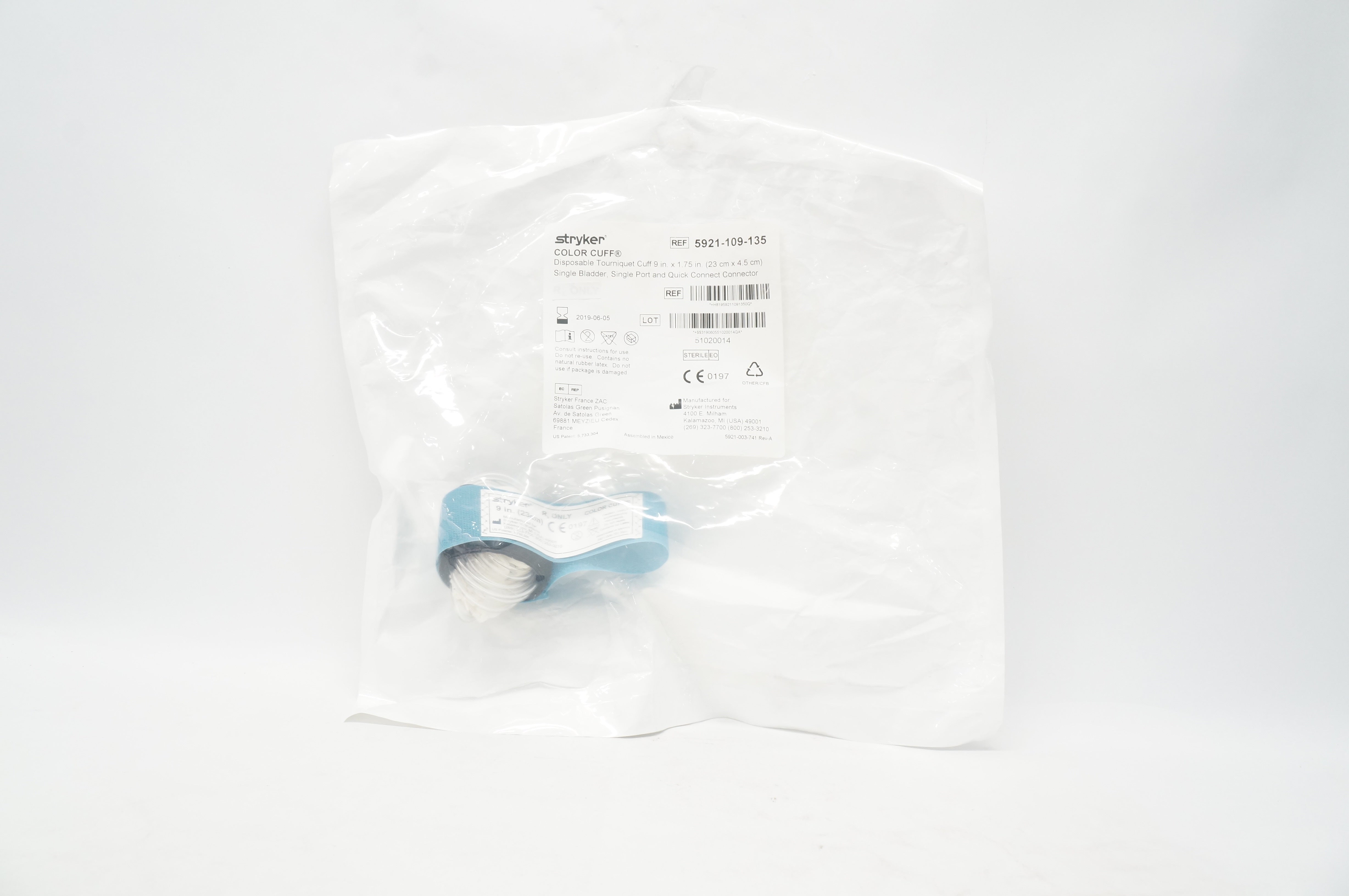 Stryker 5921-109-135 Color Cuff Disposable Tourniquet Cuff 9 inch x 1.75 inch(x)