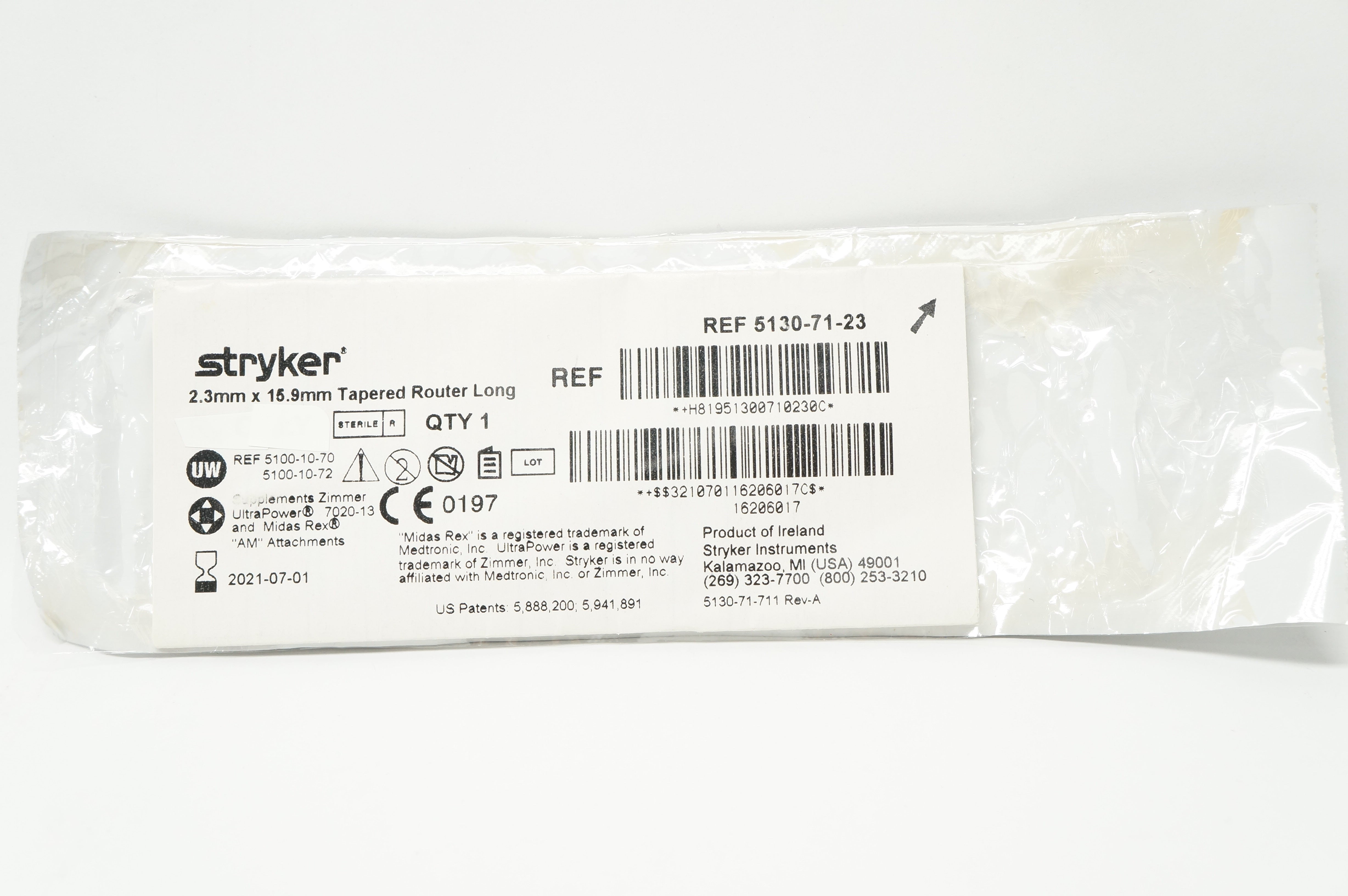 Stryker 5130-71-23 Tapered Router Long 2.3mm x 15.9mm (x)