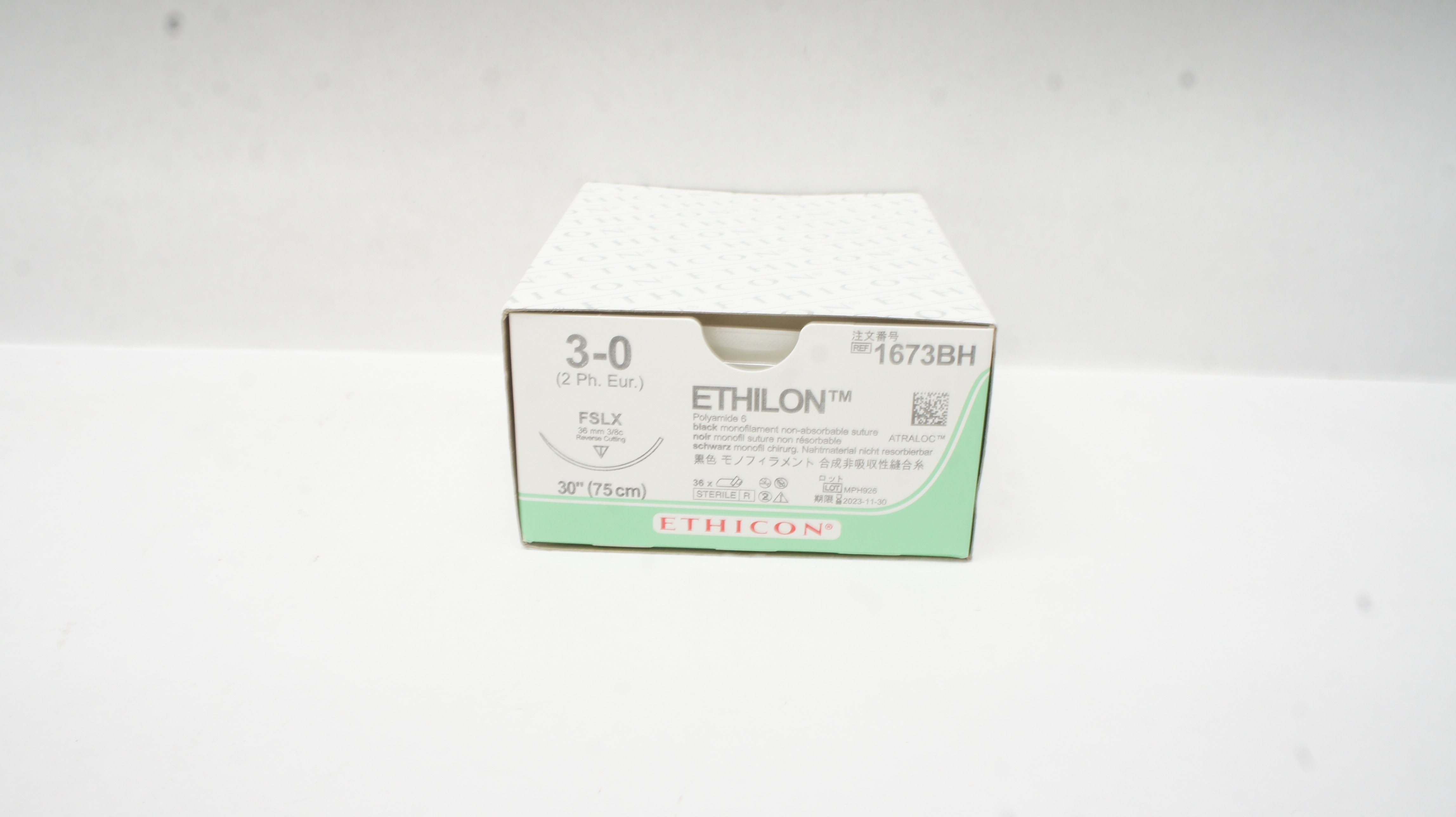 Ethicon 1673BH 3-0 Ethilon Polyamide 6 FSLX 36mm 3/8c, 30In - Box of 36 (x)