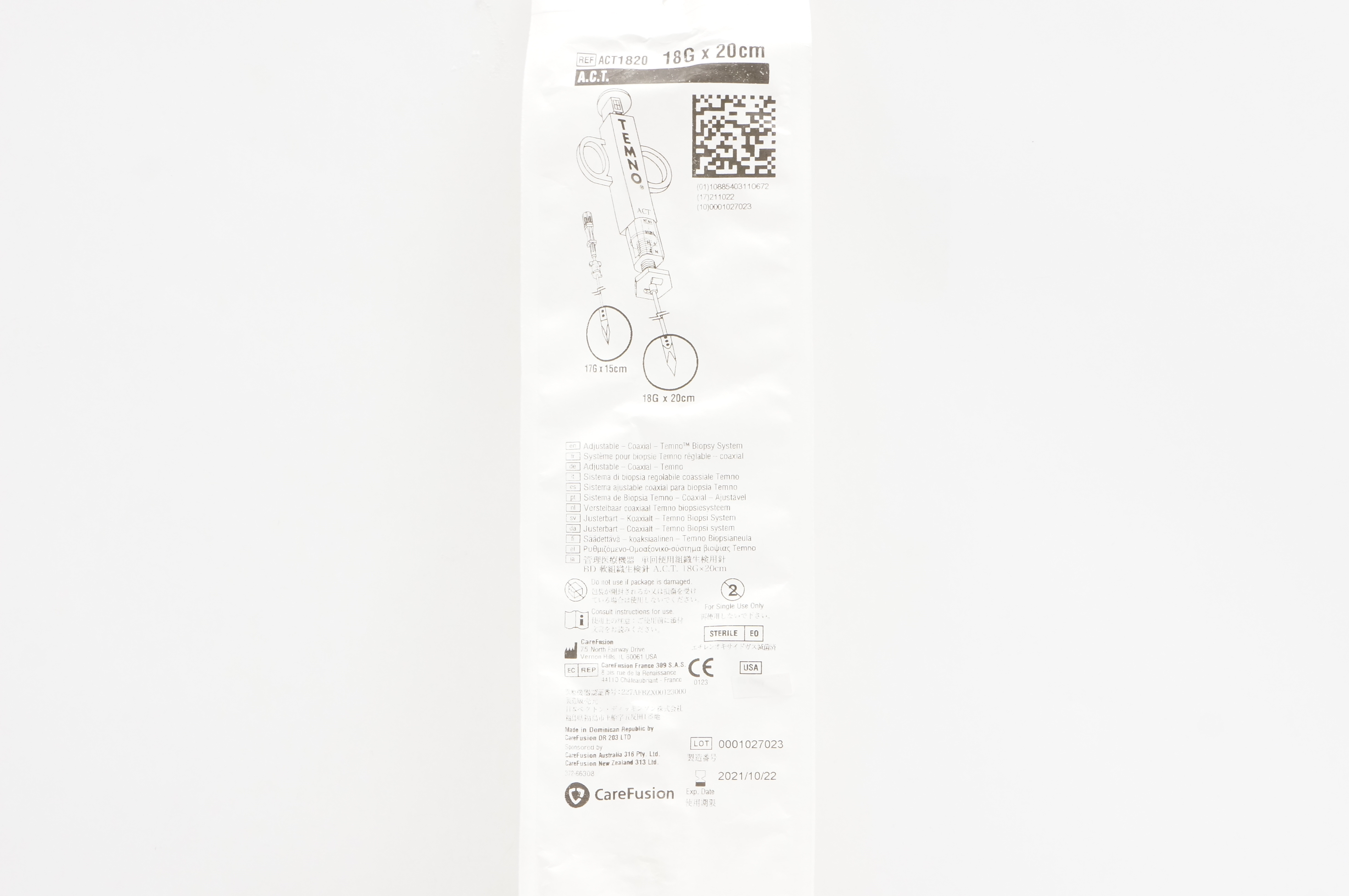 CareFusion ACT1820 A.C.T. TEMNO Biopsy System 18G x 20cm (x)
