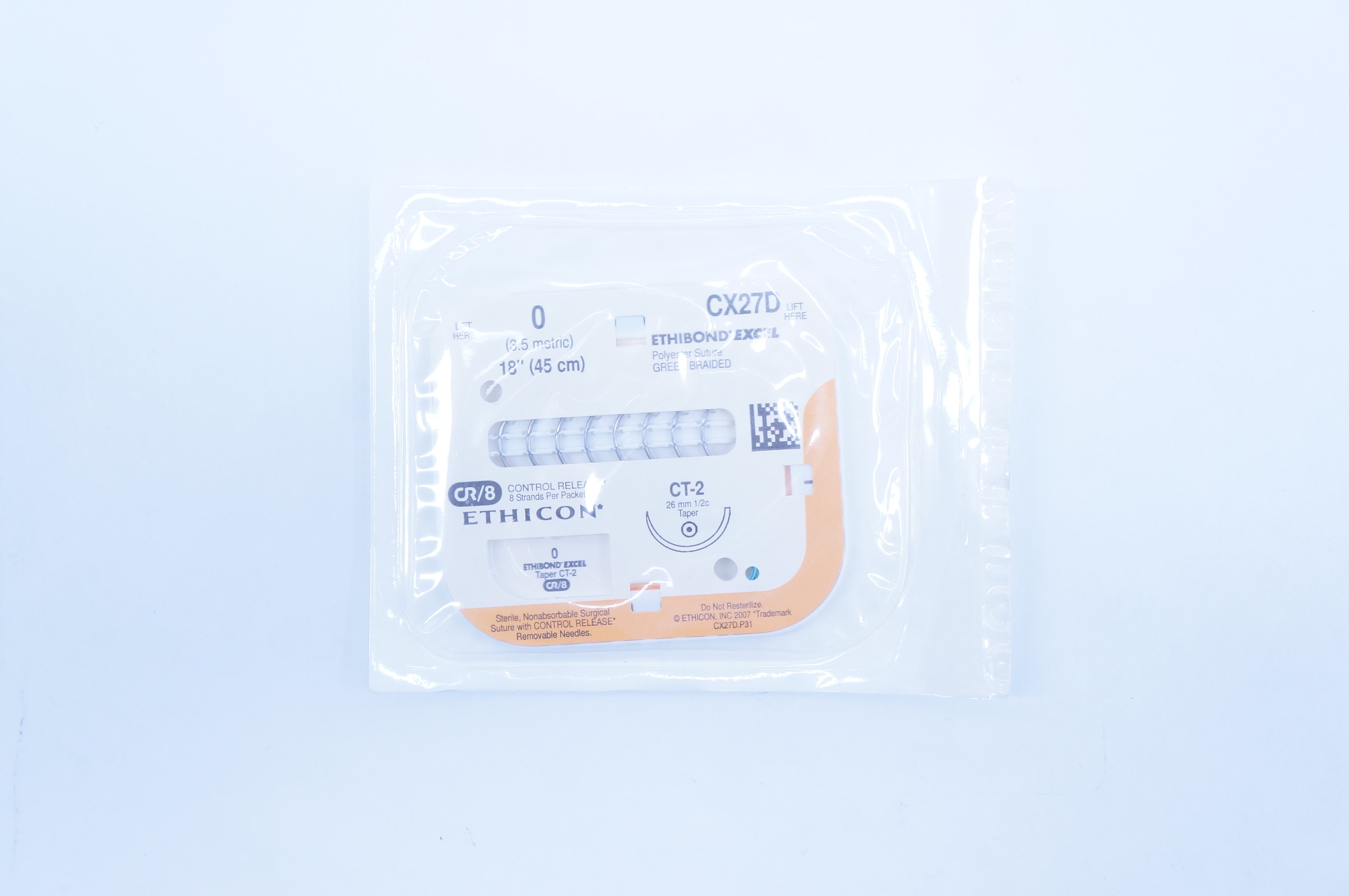 Ethicon CX27D 0 Ethibond Excel CT-2 26mm 1/2c Taper, 18inch (x)
