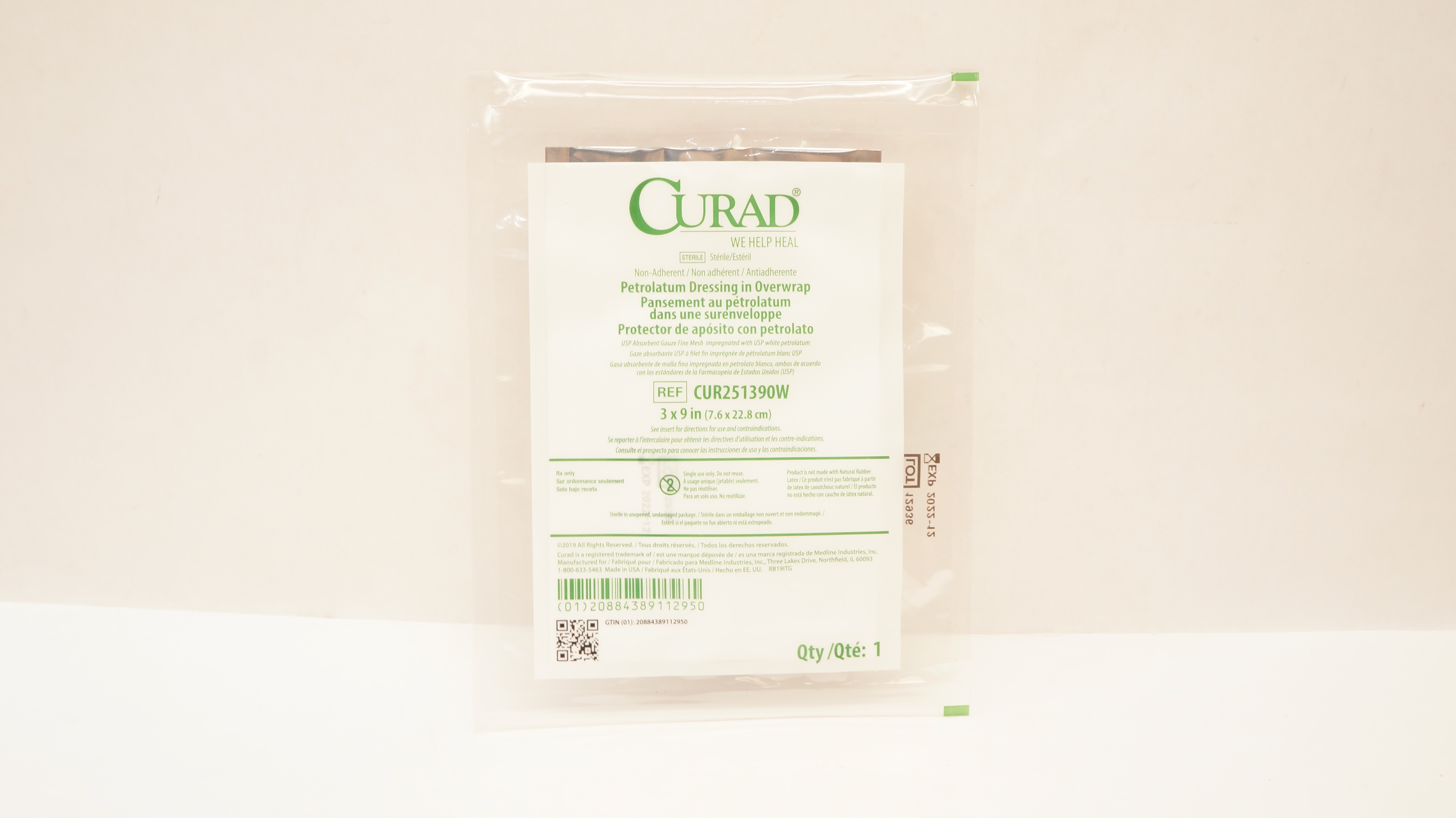 Medline CUR251390W Curad Petrolatum Dressing in Overwrap 3inch x 9inch (x)