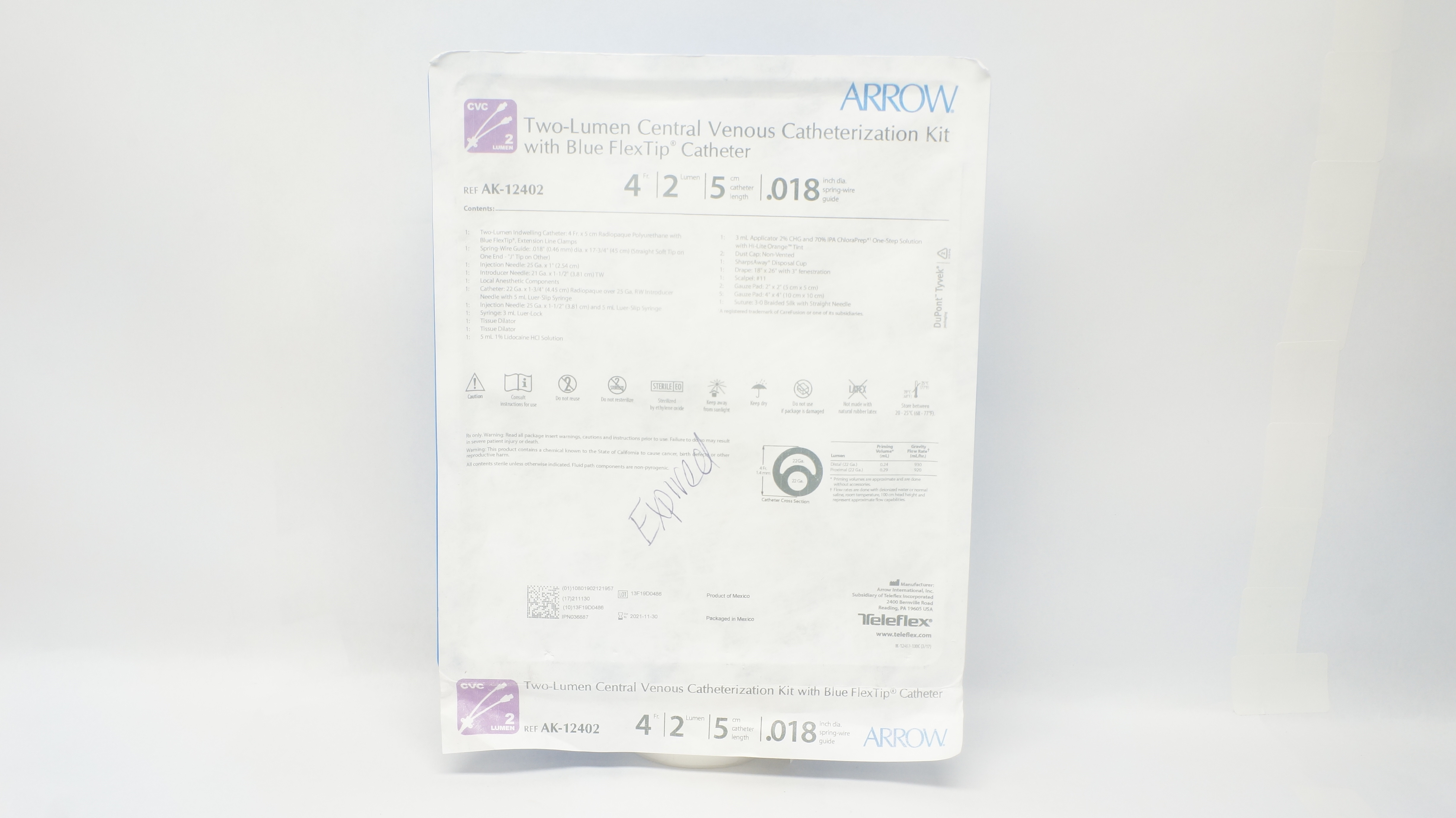 Arrow AK-12402 Two-Lumen Central Venous Catheterization Kit 4Fr (x)