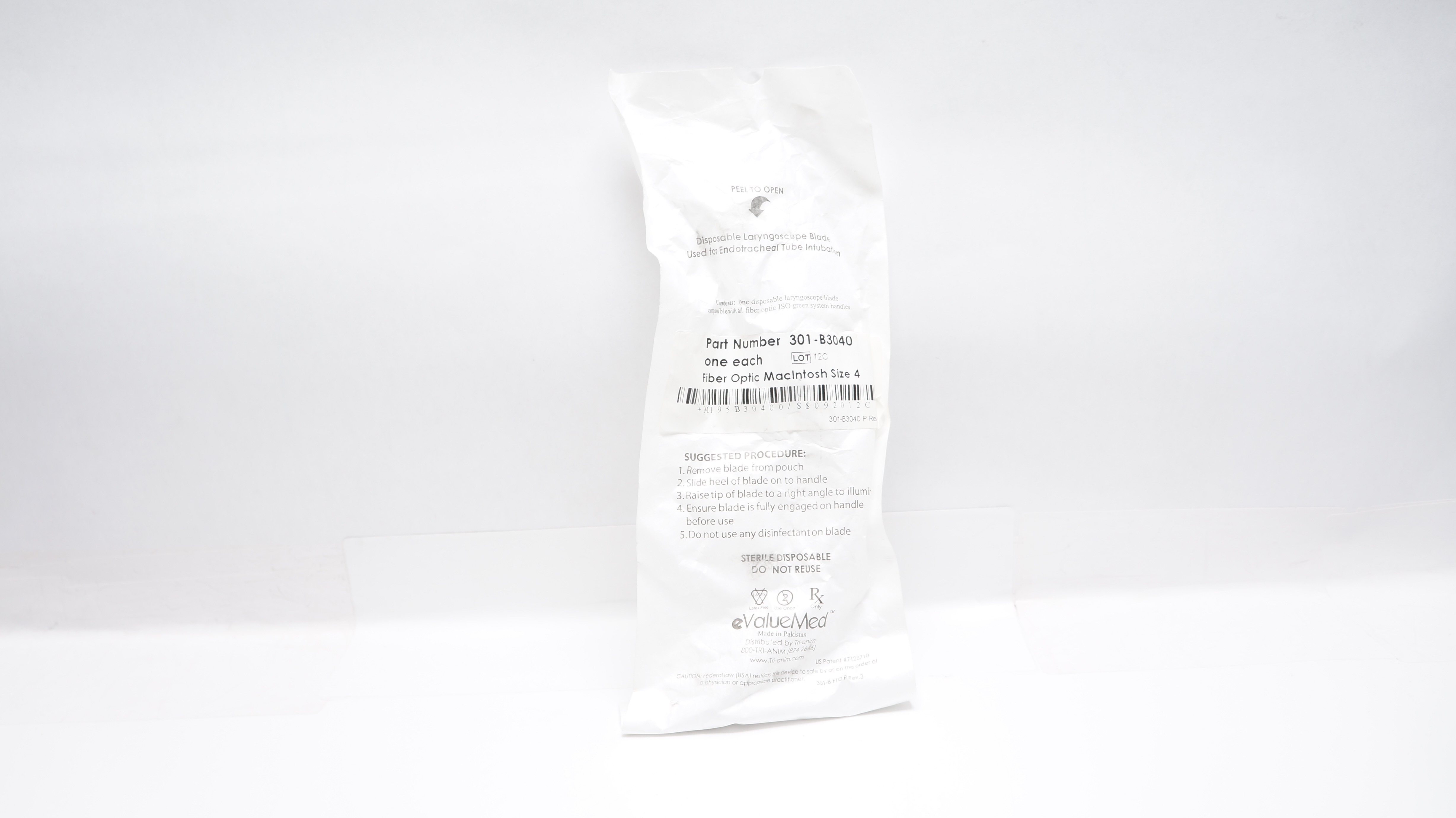 eValueMed 301-B3040 Disposable Laryngoscope Blade Fiber Optic Macintosh Size 4