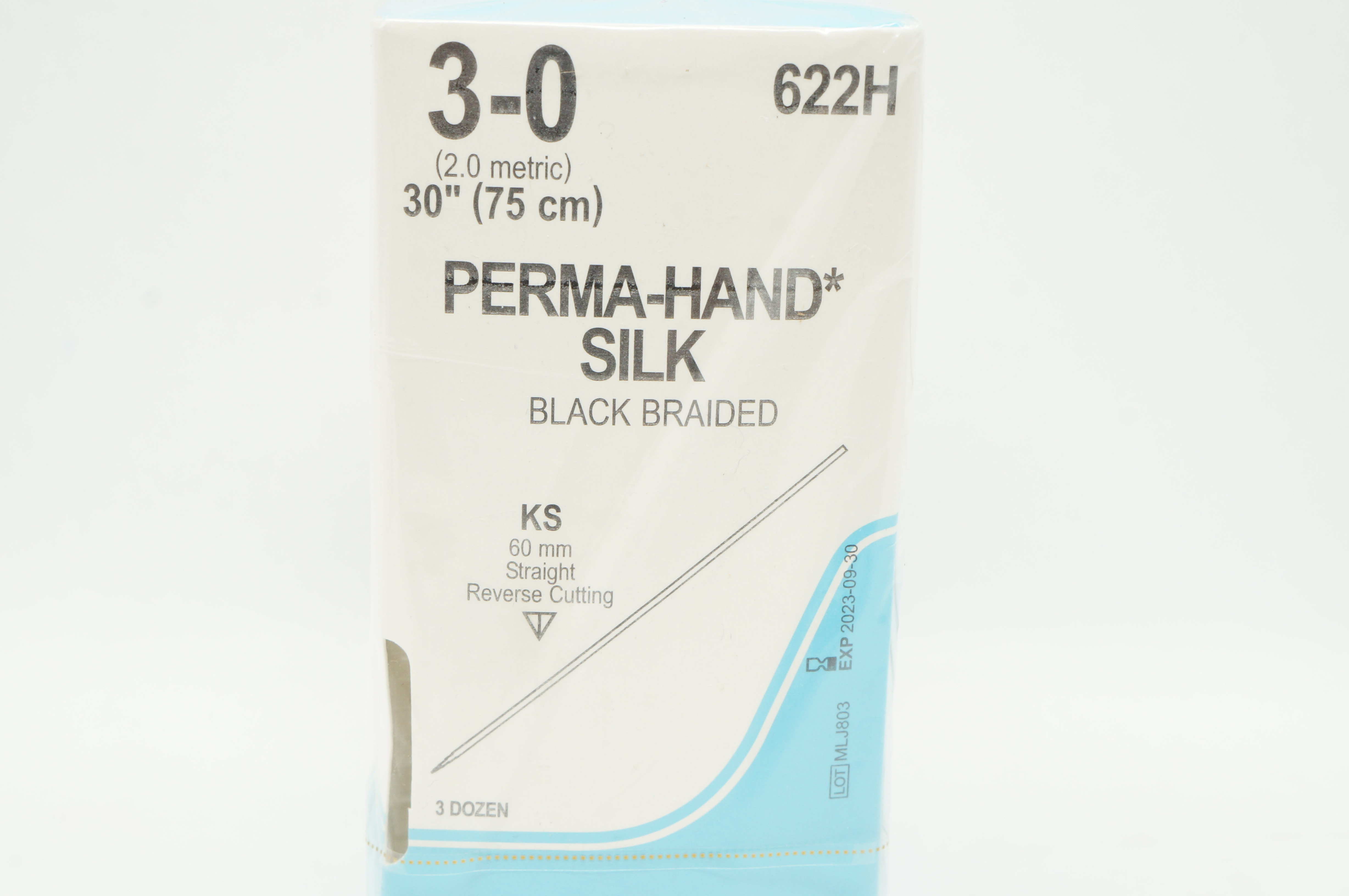 Ethicon 622H 3-0 Perma-Hand Silk Stre KS 60mm Reverse Cutting 30inch - Box of 36