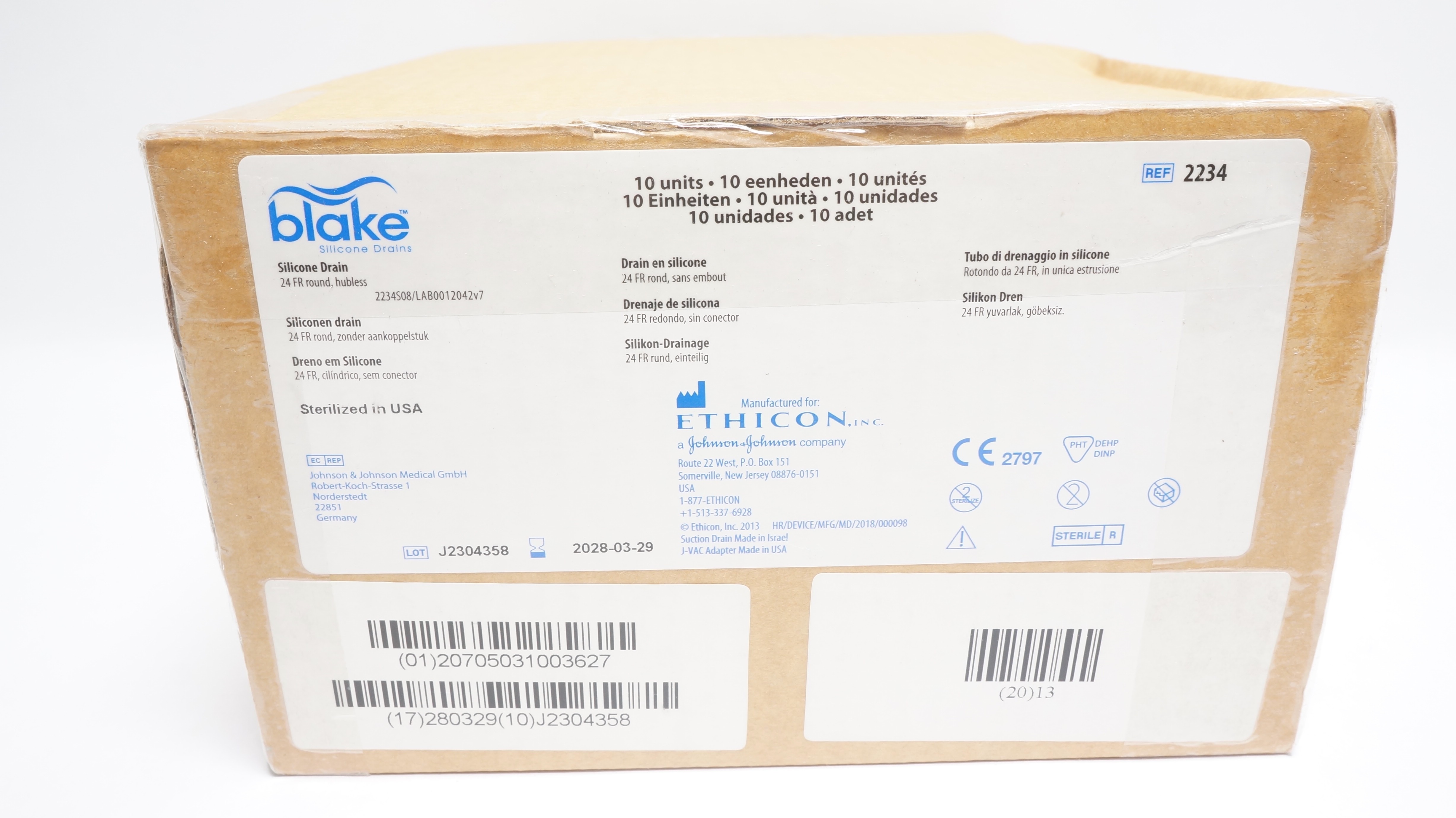 Ethicon 2234 Blake Silicone Drain, Round, Hubless 24FR - Box of 10