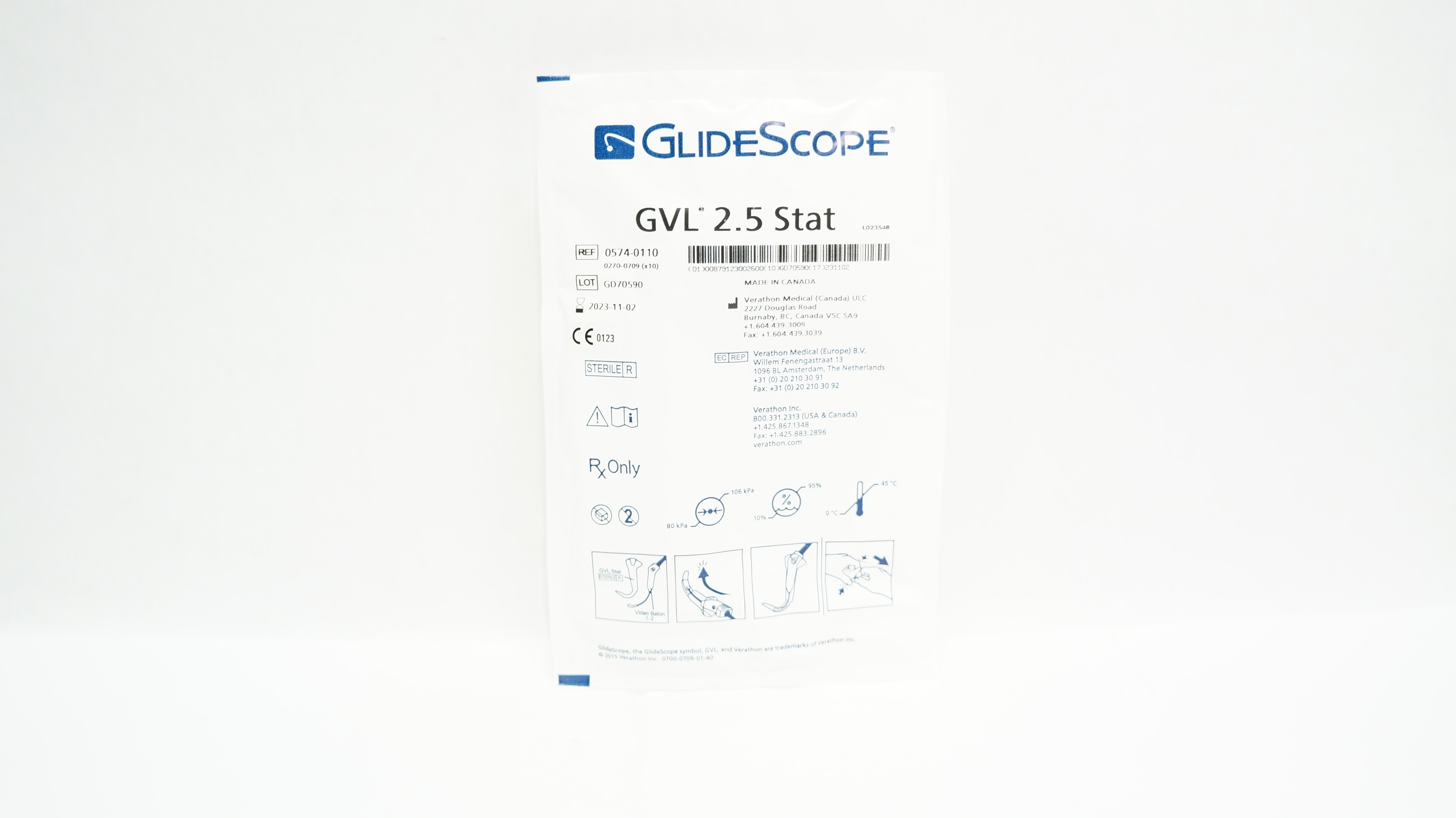 Verathon 0574-0110 GlideScope GVL 2.5 Stat Video Laryngoscope (x)