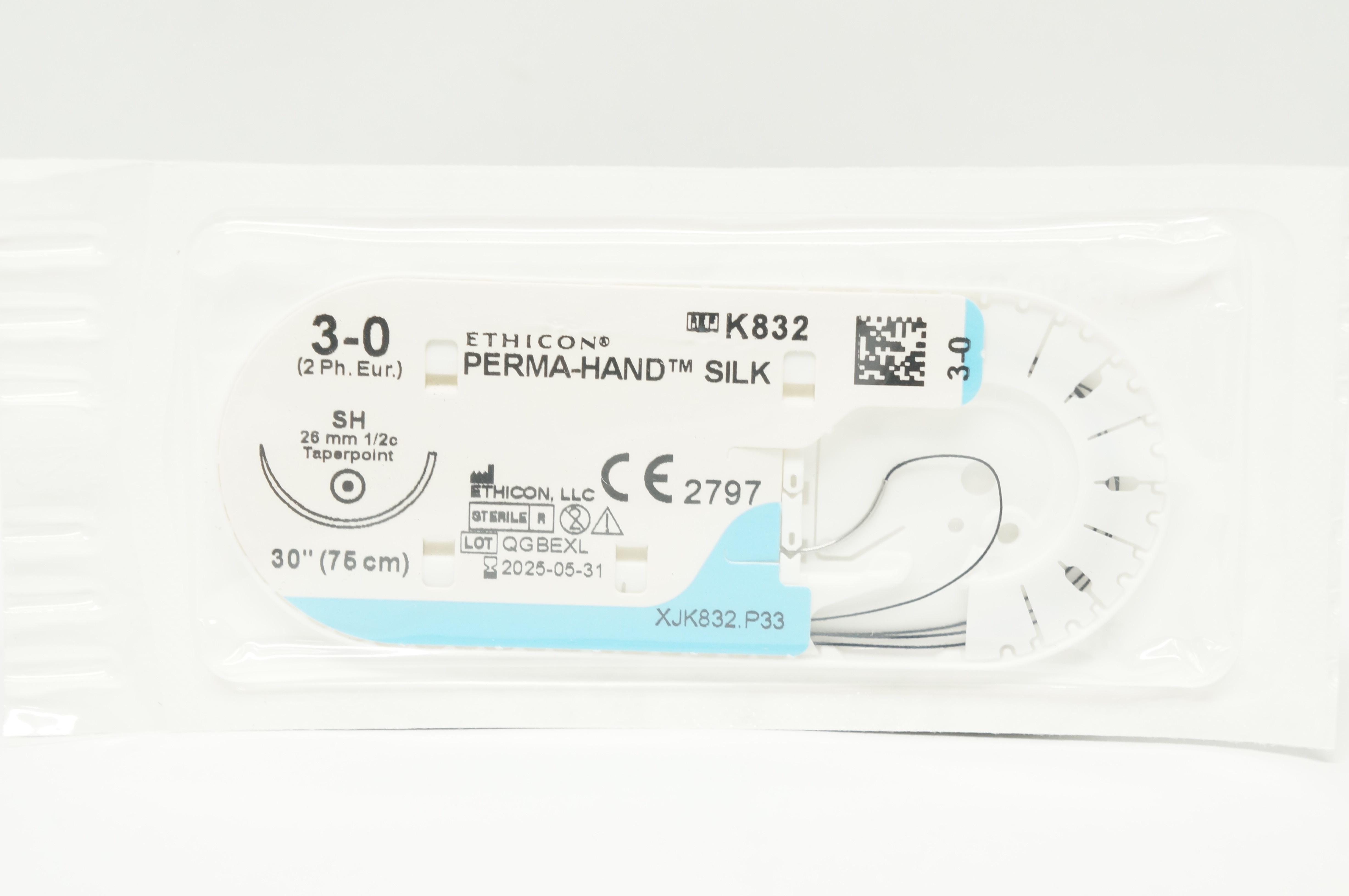 Ethicon K832 3-0 PERMA-HAND SILK Stre SH 26mm 1/2c Taperpoint 30inch